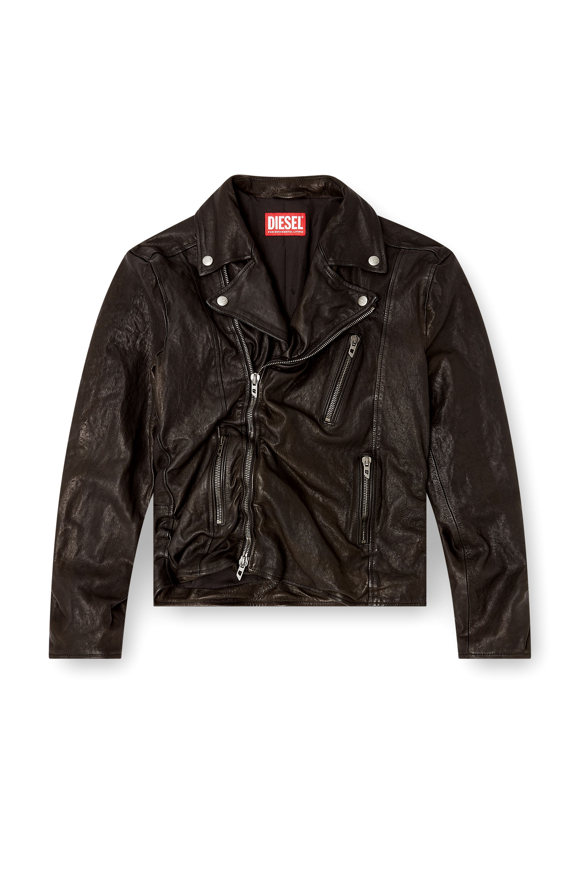 Diesel - L-UNCAN, Man's Biker jacket in boiled leather in Black - 4