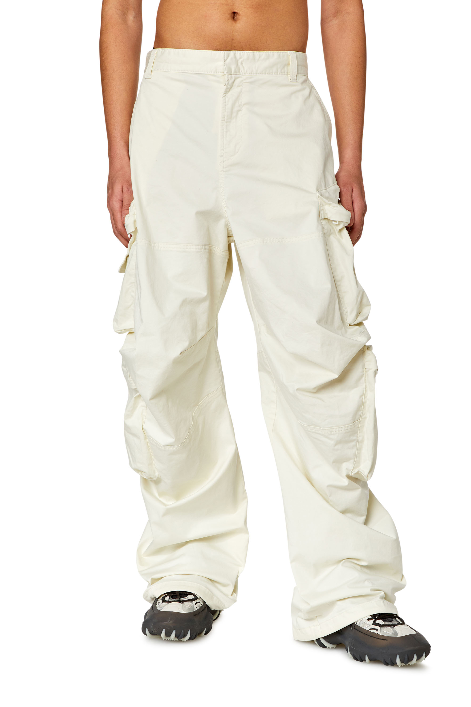 Shop Diesel Cargo Pants In Stretch Cotton Satin In White