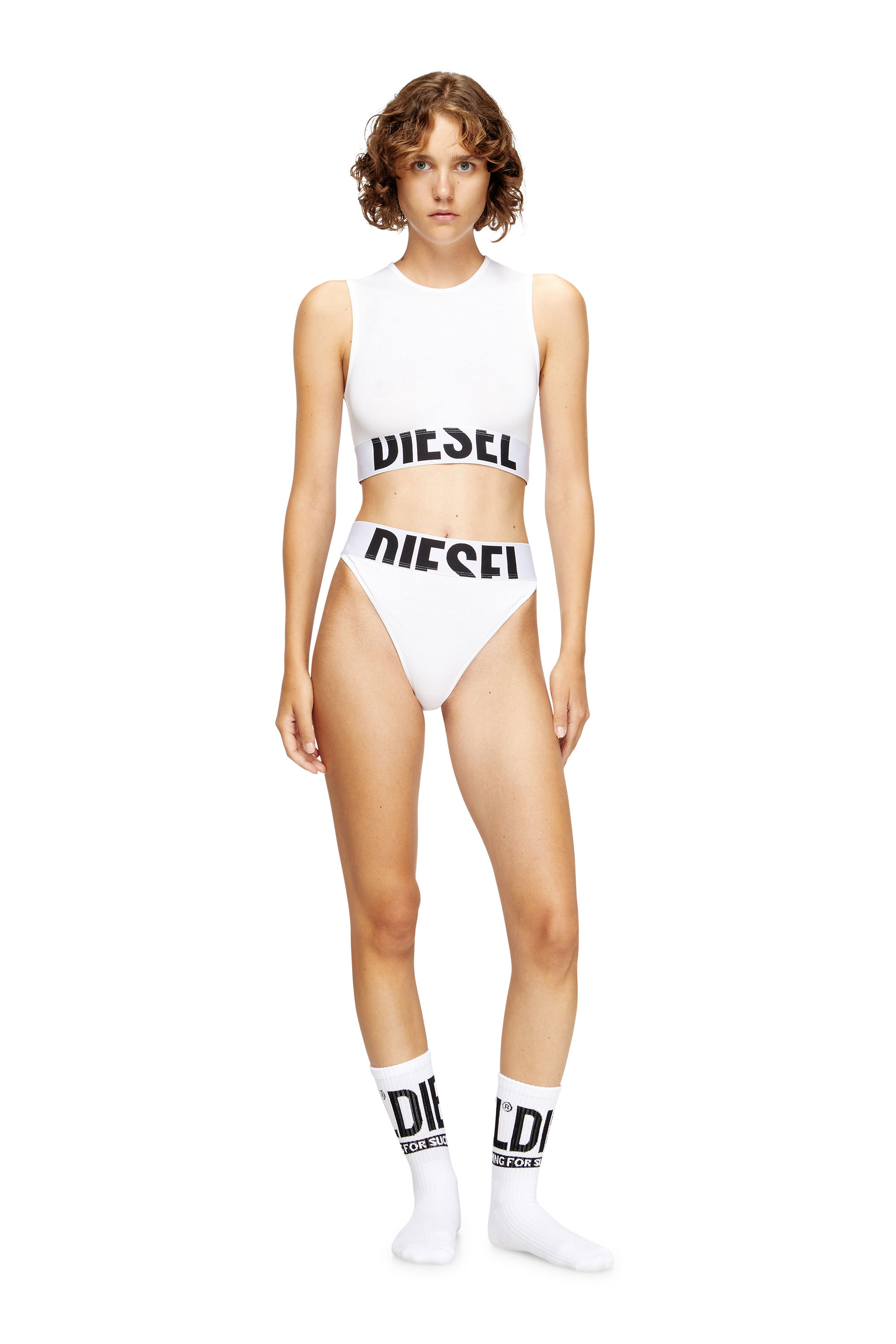 Diesel - ADA-D-POP, Woman's Cropped tank top with cut-off logo in White - 2