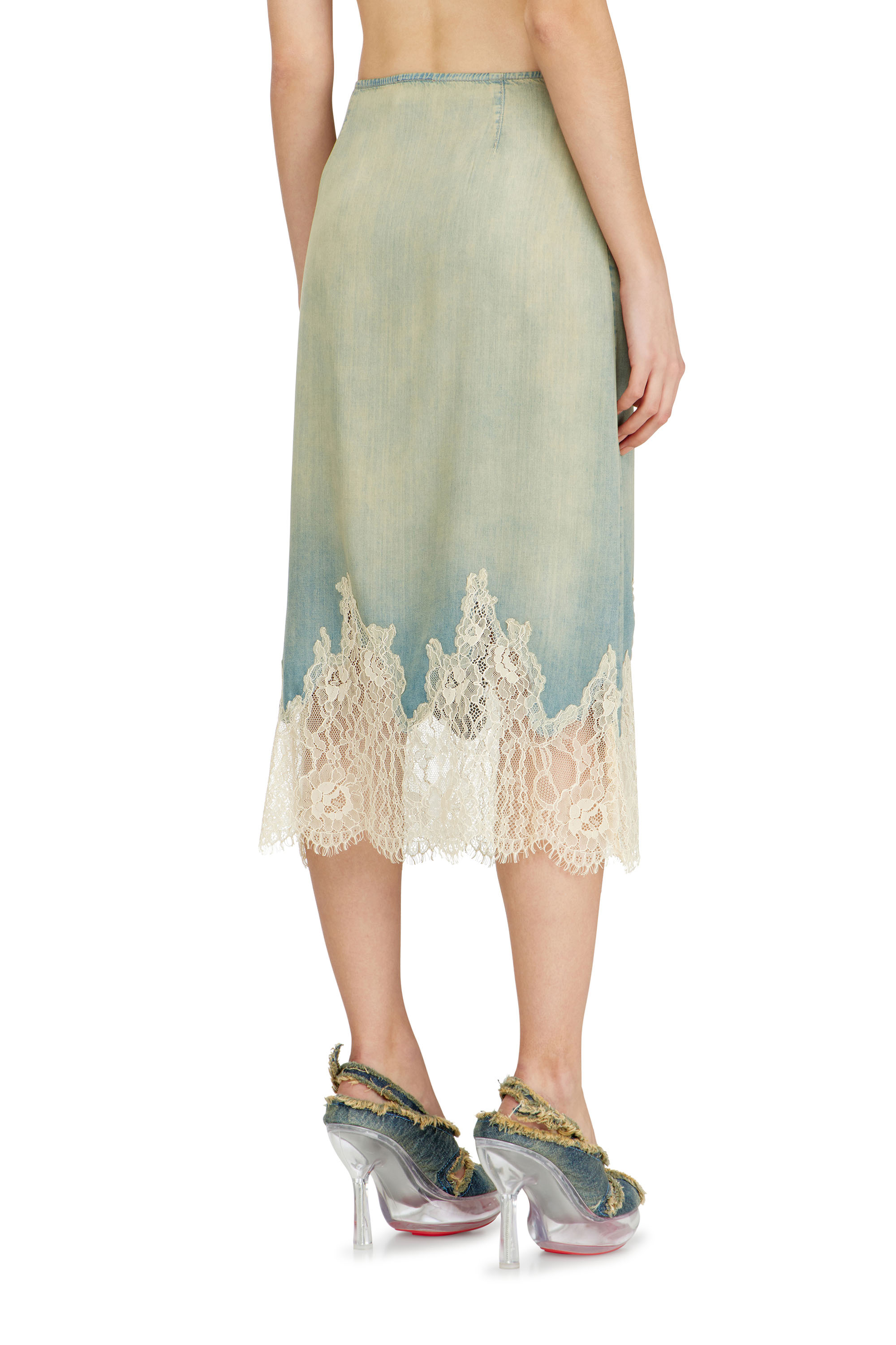 Diesel - DE-MERSY-S, Woman's Midi skirt in denim and lace in Light Blue - 3