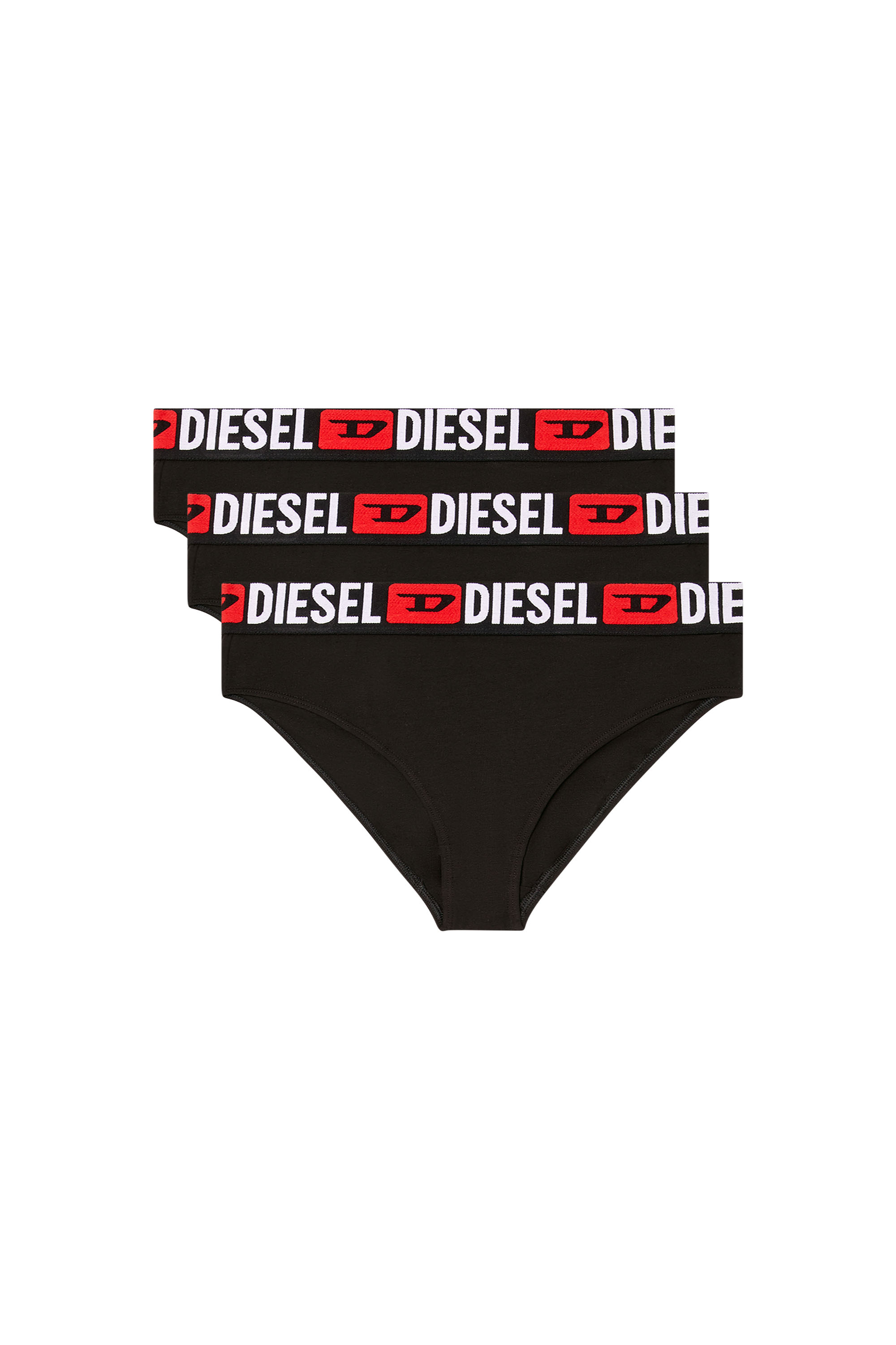 Diesel Three-pack Briefs With Maxi-logo Waist In Black