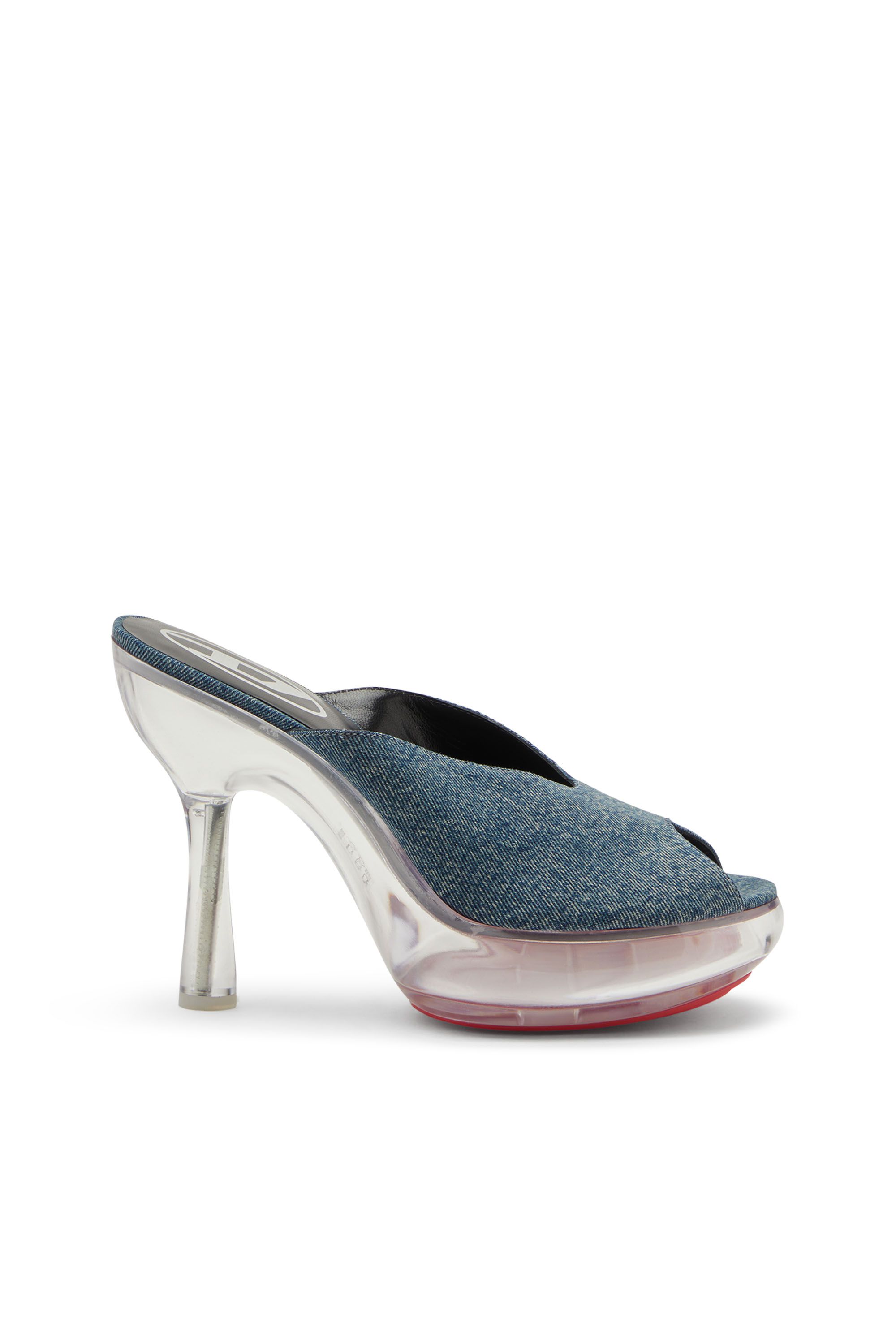 Diesel D-lake-platform Mules In Denim And Plexiglass