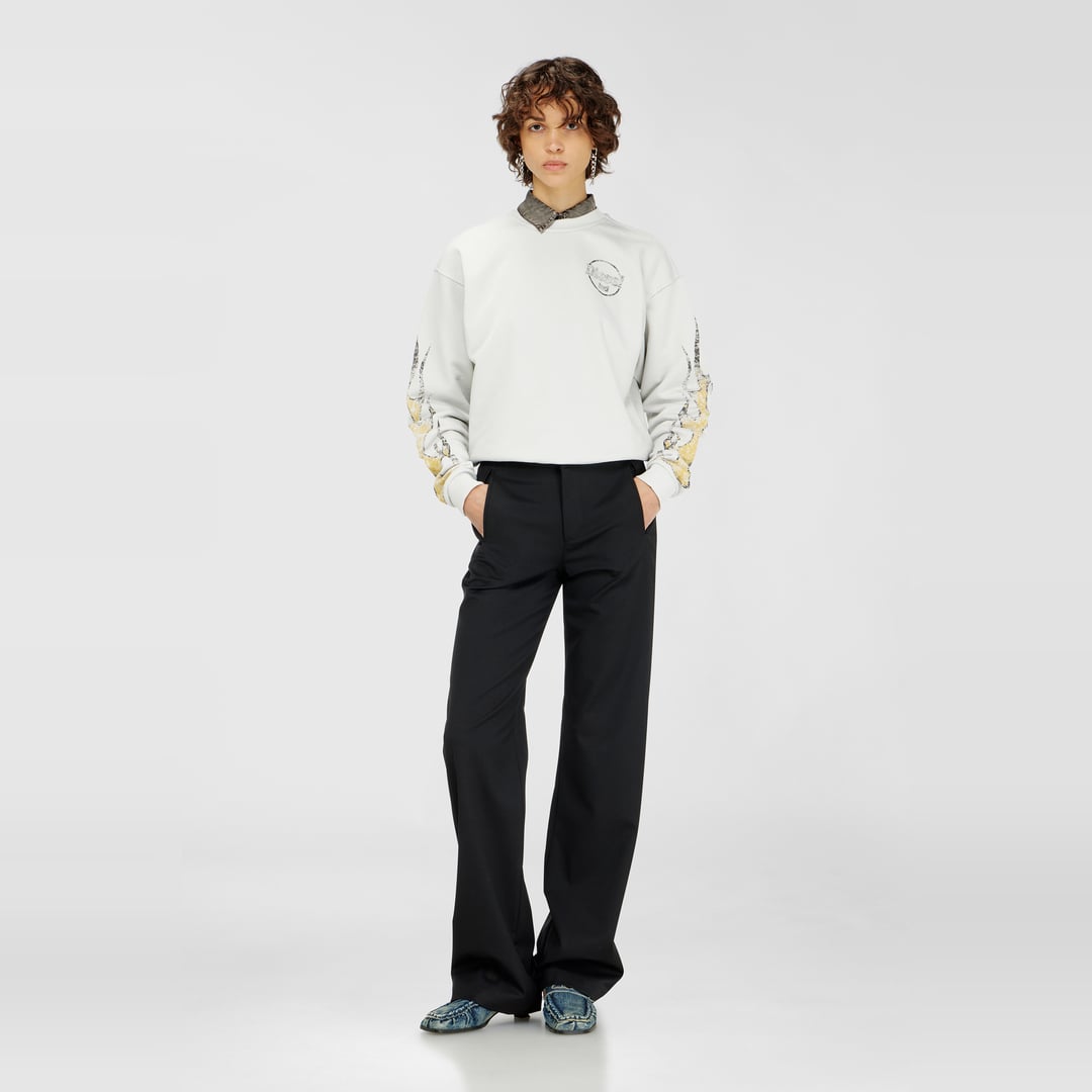 Diesel - Sweat-shirt à base ajustable par cordon, imprimé craquelé - Pull Cotton - Femme - Blanc