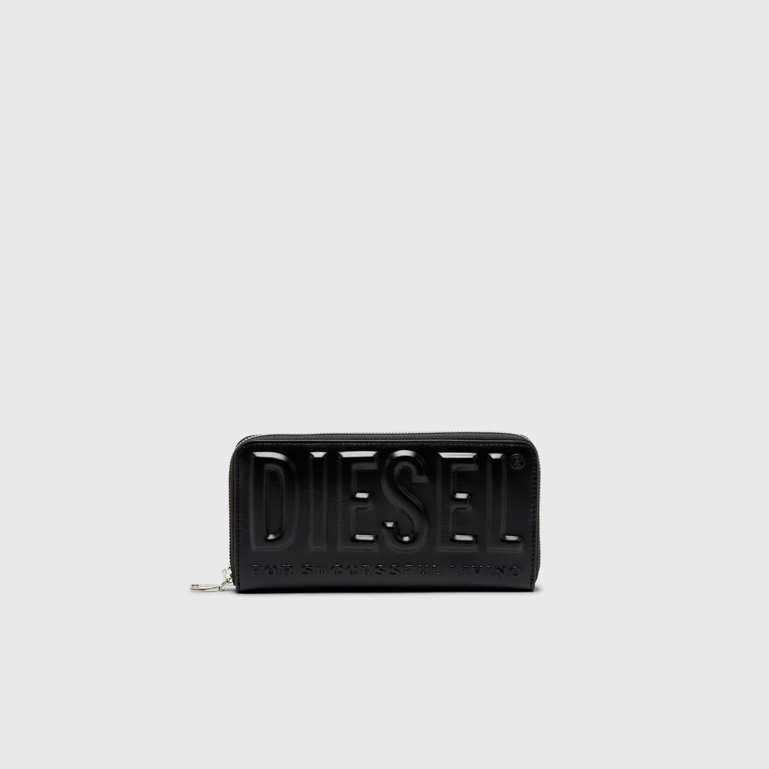 Diesel - Long zip wallet in logo-embossed leather - Zip-Round Wallets - Man - Black