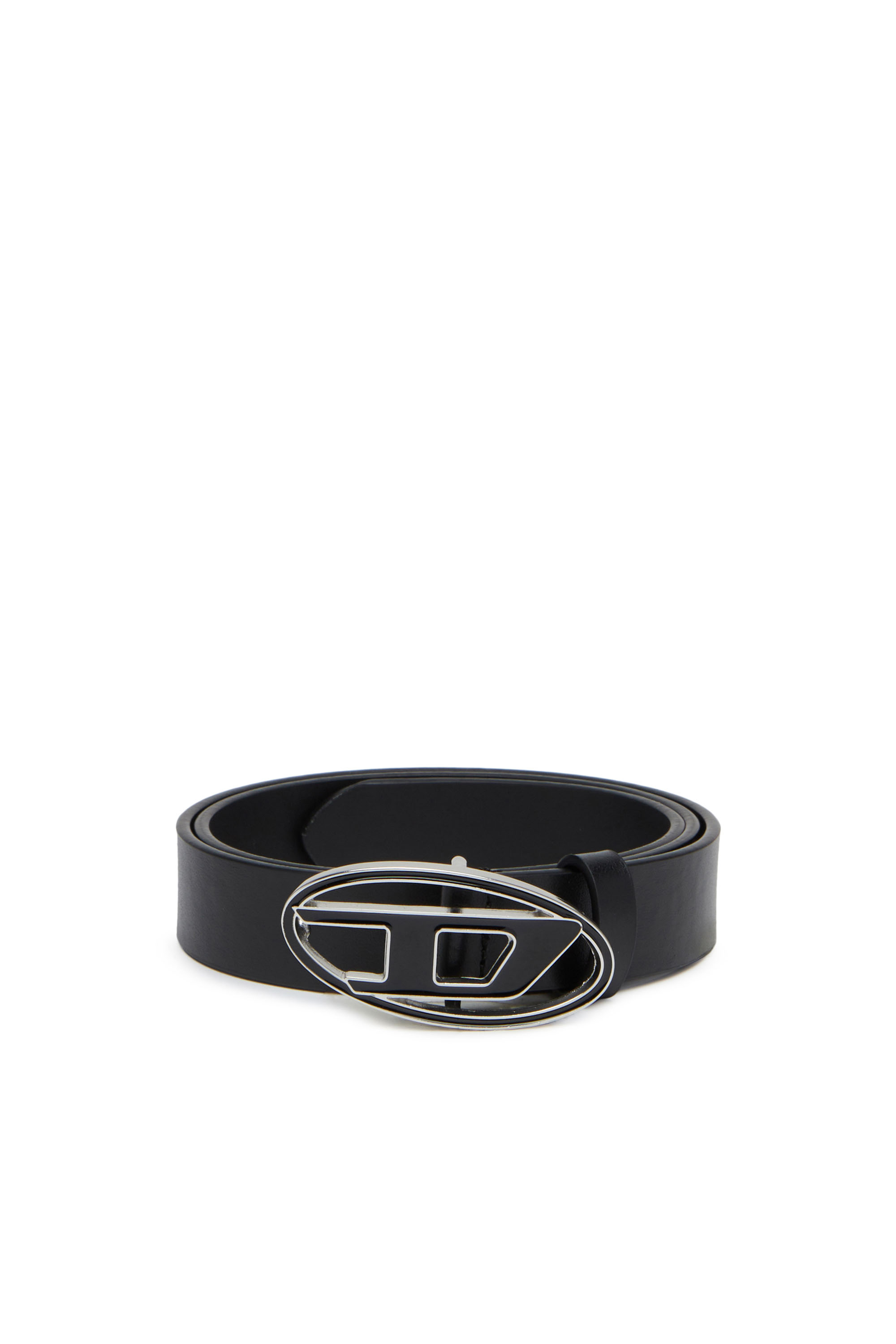 Diesel Women's Black - 2.4Cm Leather Belt With Enamelled Oval D Buckle - Belts - Woman Size 85