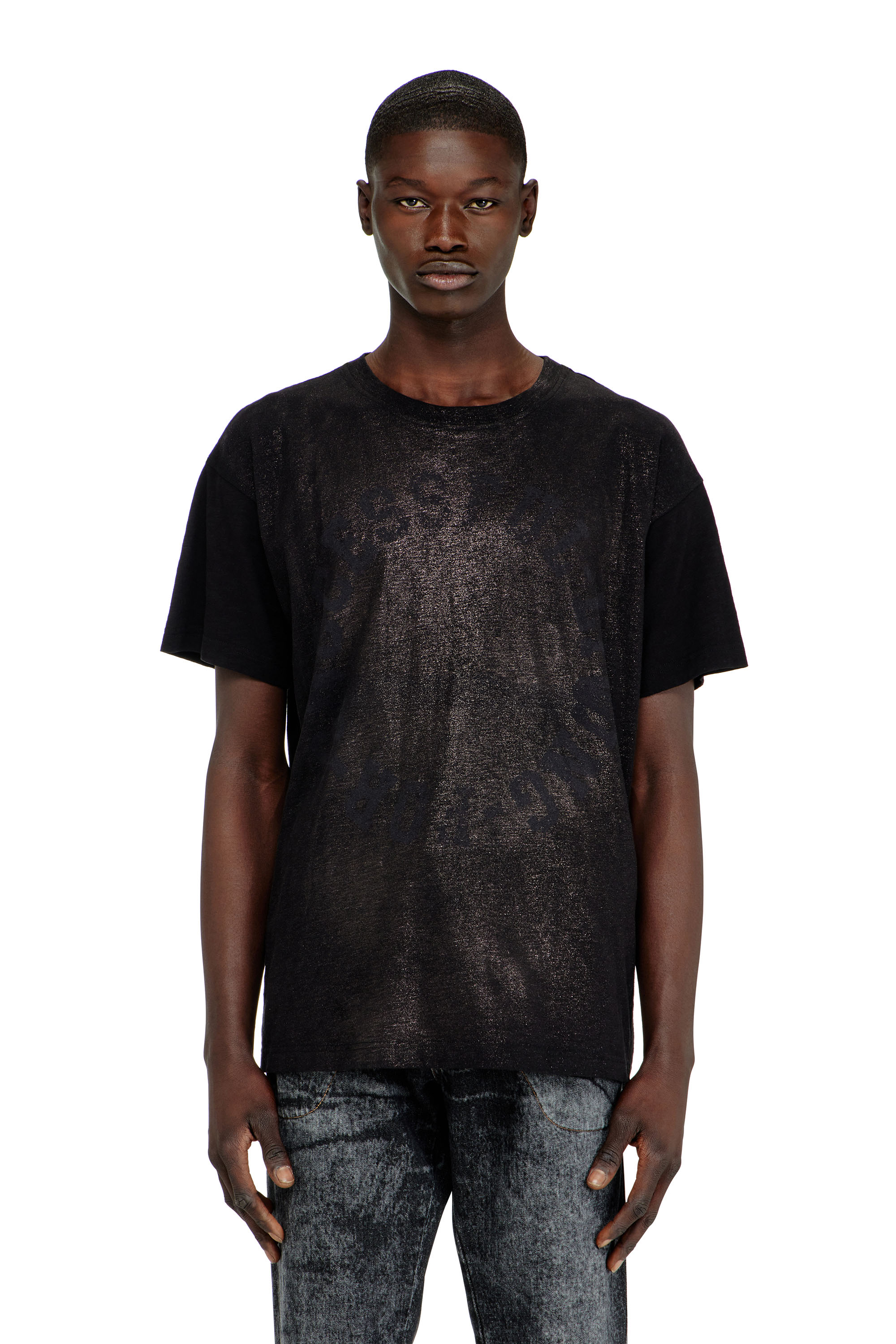 Diesel Homem Preto - Cotton Crew-Neck T-Shirt With Foil Print - T-Shirts - Man 3XL