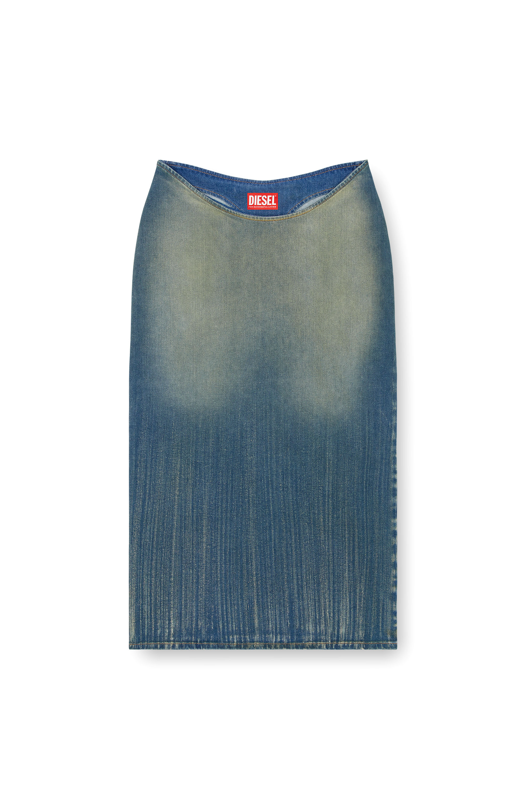 Shop Diesel Pencil Skirt In Light Streaky Denim In Tobedefined