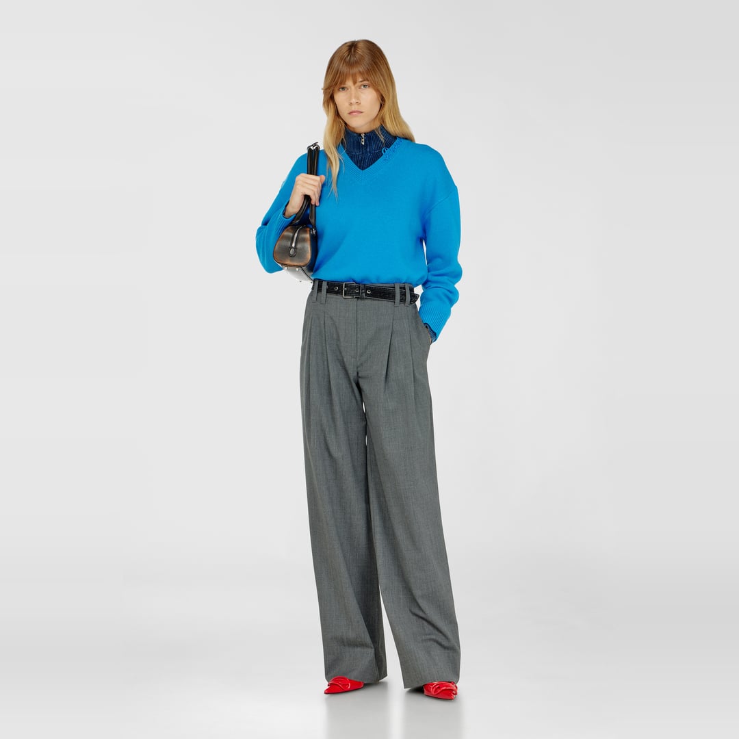 Diesel - Pull en laine col V avec logo sur le col - Pull Maille - Femme - Bleu