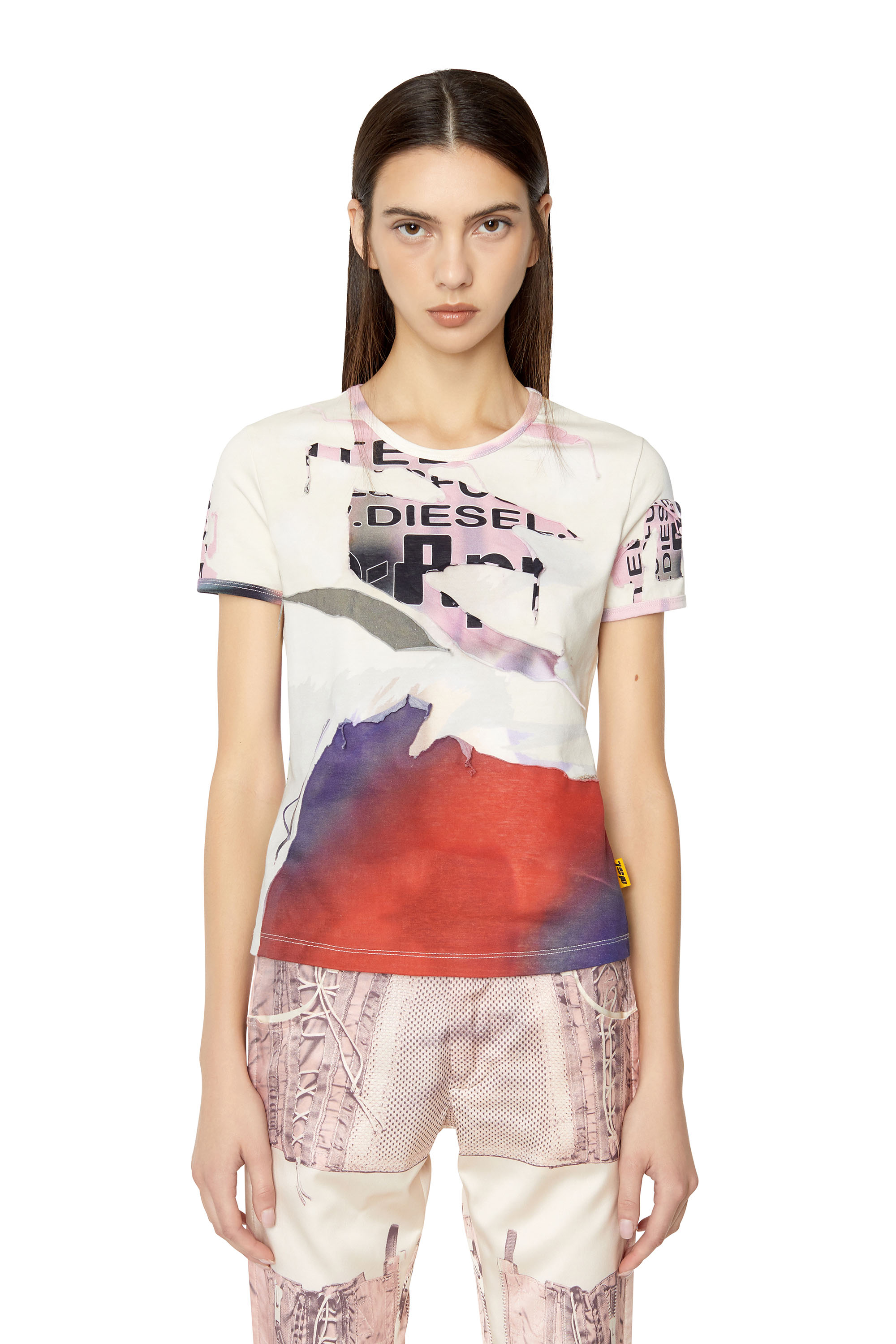 Diesel - T-shirt con effetto peel-off - T-Shirts - Donna - Bianco