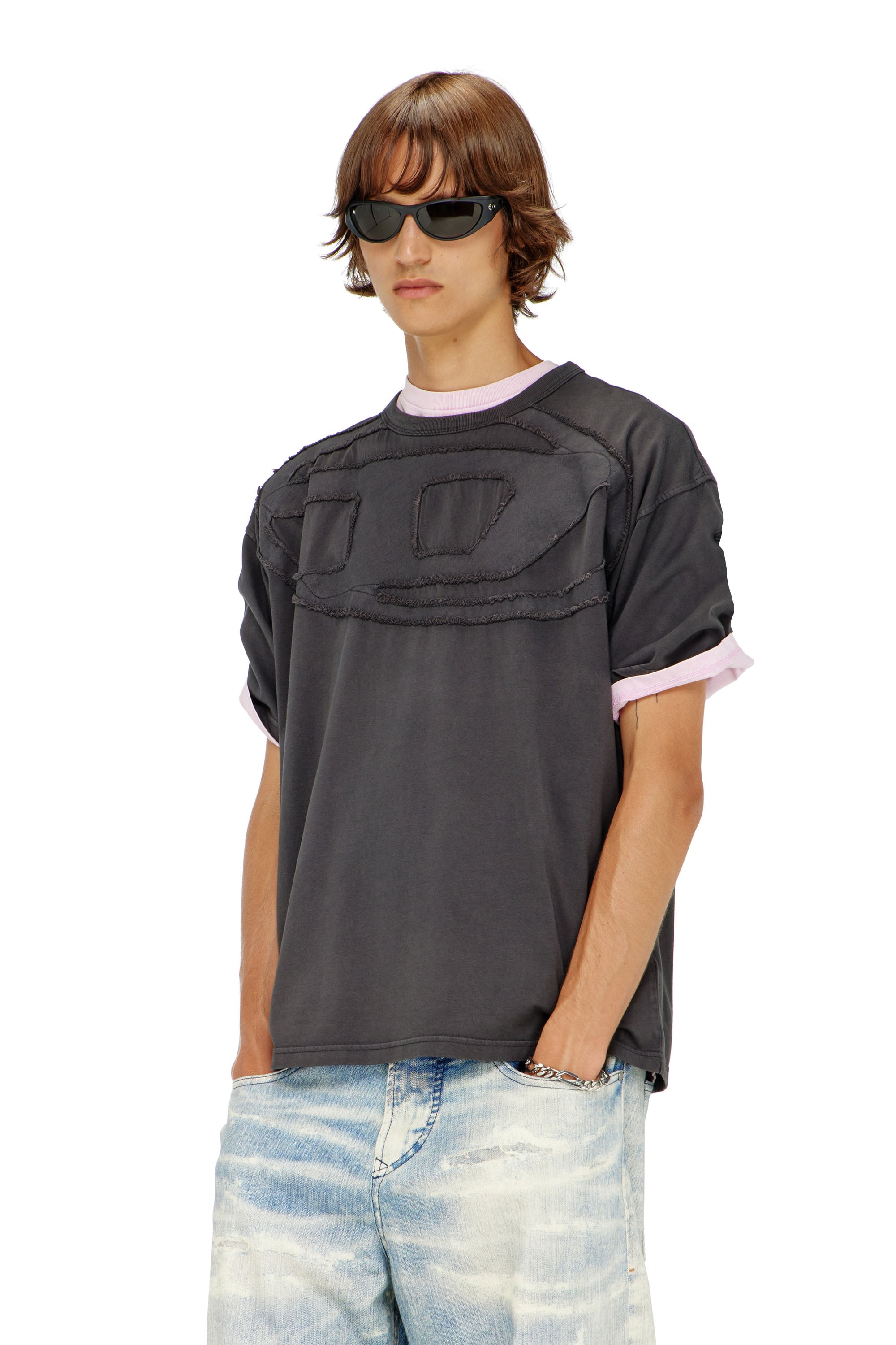 Diesel - Relaxed cotton T-shirt with Oval D applique - T-Shirts - Man - Grey
