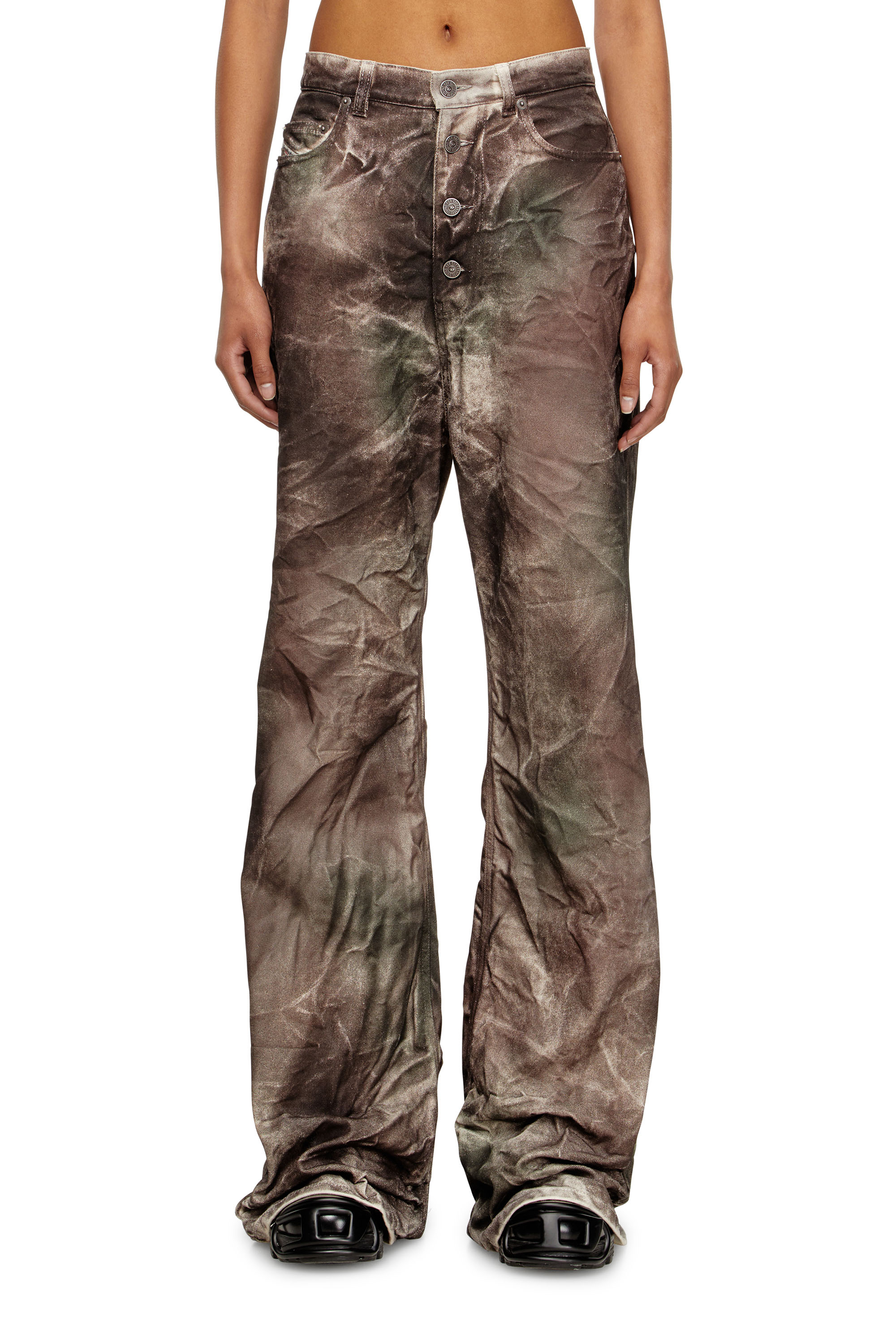 Diesel - P-THUG-PANT, Unisex's Pants in crinkled camo canvas in Brown/Green - 2