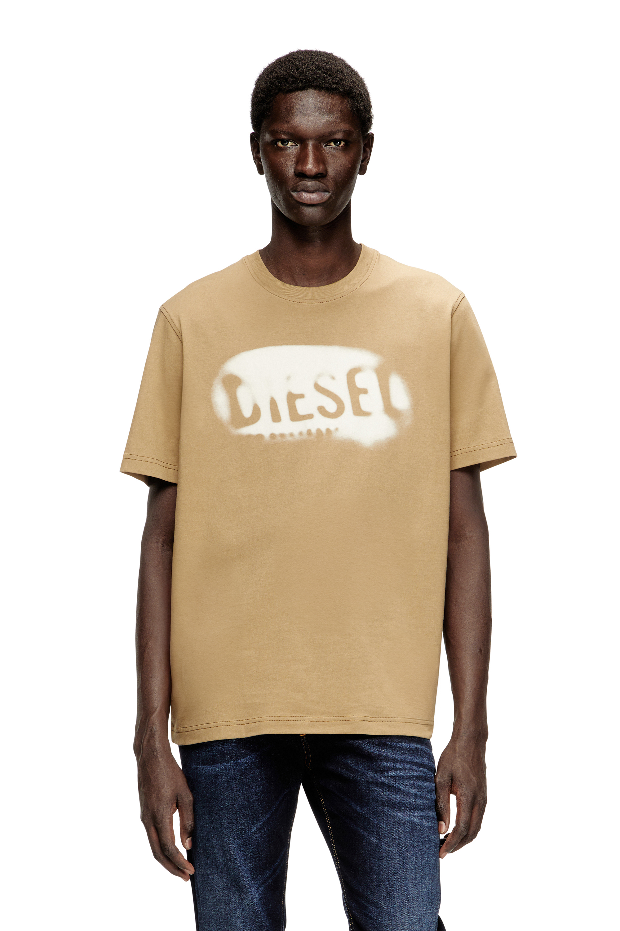 Diesel Men's Beige - Light Cotton T-Shirt With Faded Logo - T-Shirts - Man Medium