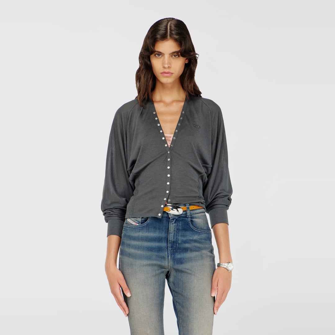 Diesel - Tencel-blend cardigan top with batwing sleeves - Tops - Woman - Grey