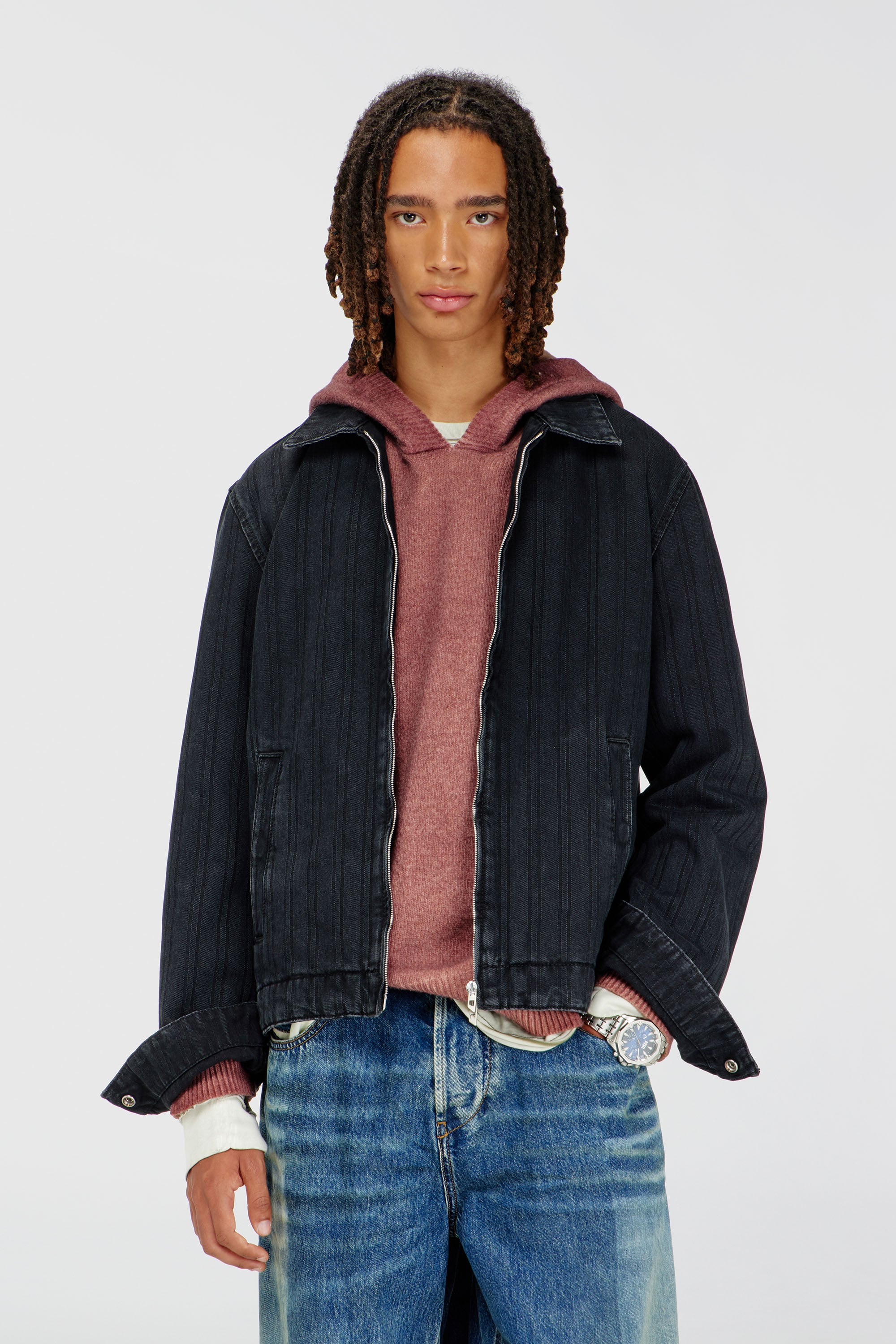 Diesel, Jacket in pinstripe denim, Denim Jackets, Man in Black
