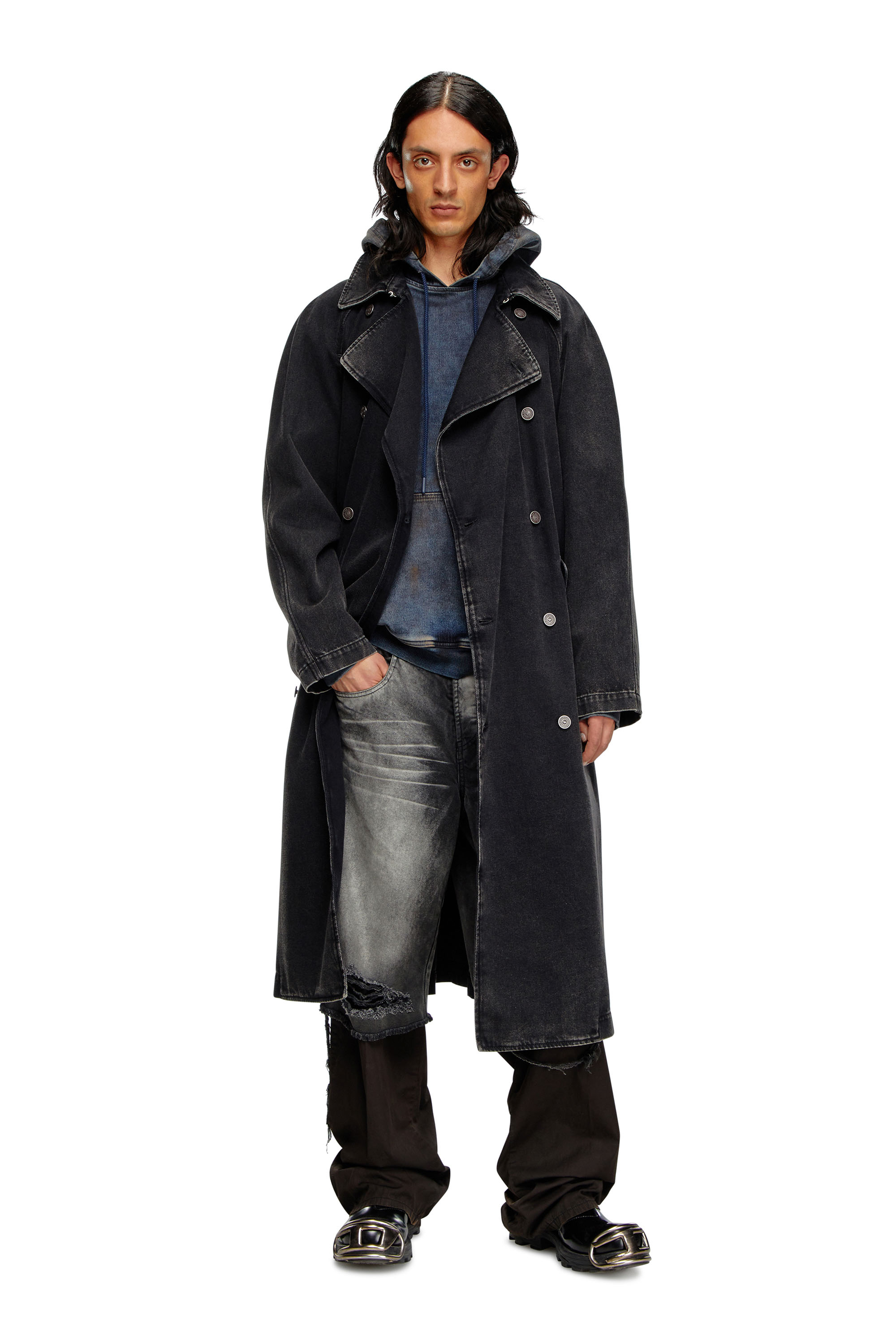 Diesel - Trench-coat en denim délavé - Vestes en denim - Homme - Noir