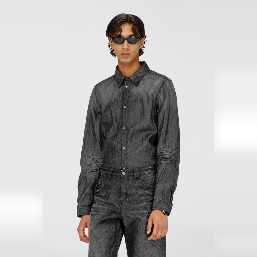 Diesel - Shirt in creased denim - Denim Shirts - Man - Grey