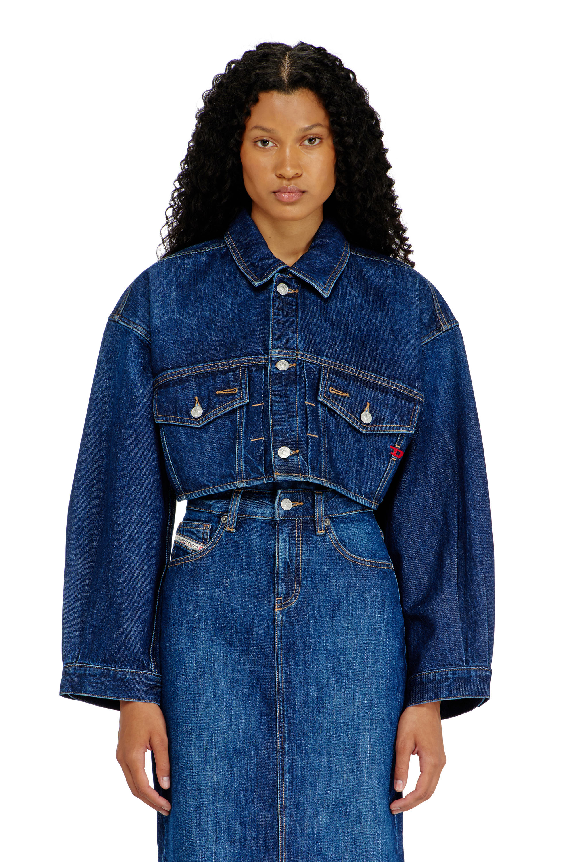 Diesel Women's Blue - Cropped Oversized Denim Trucker Jacket - Denim Jackets - Woman Extra Large