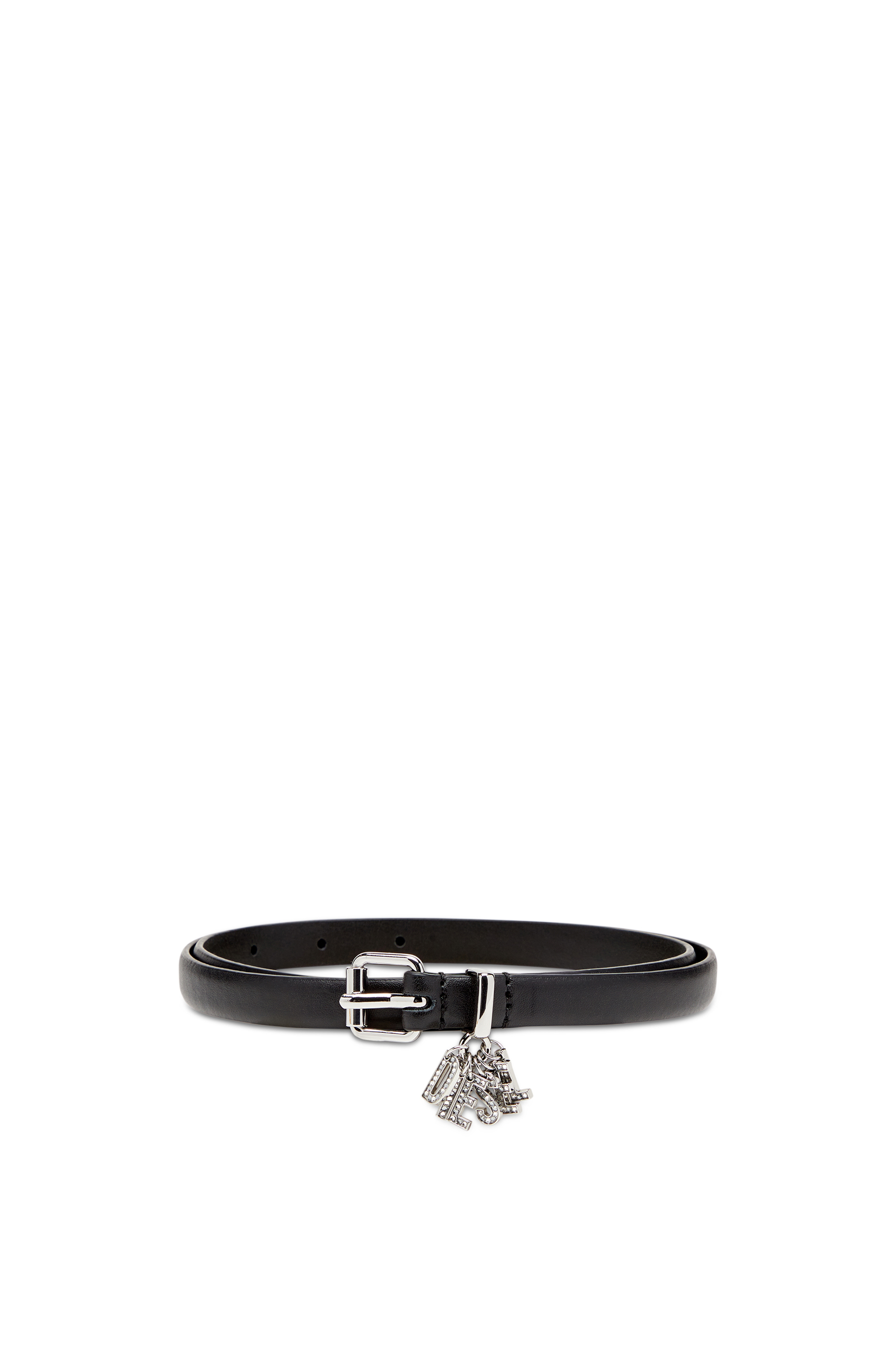Diesel - 1.4cm slim leather belt with logo charms - Belts - Woman - Black