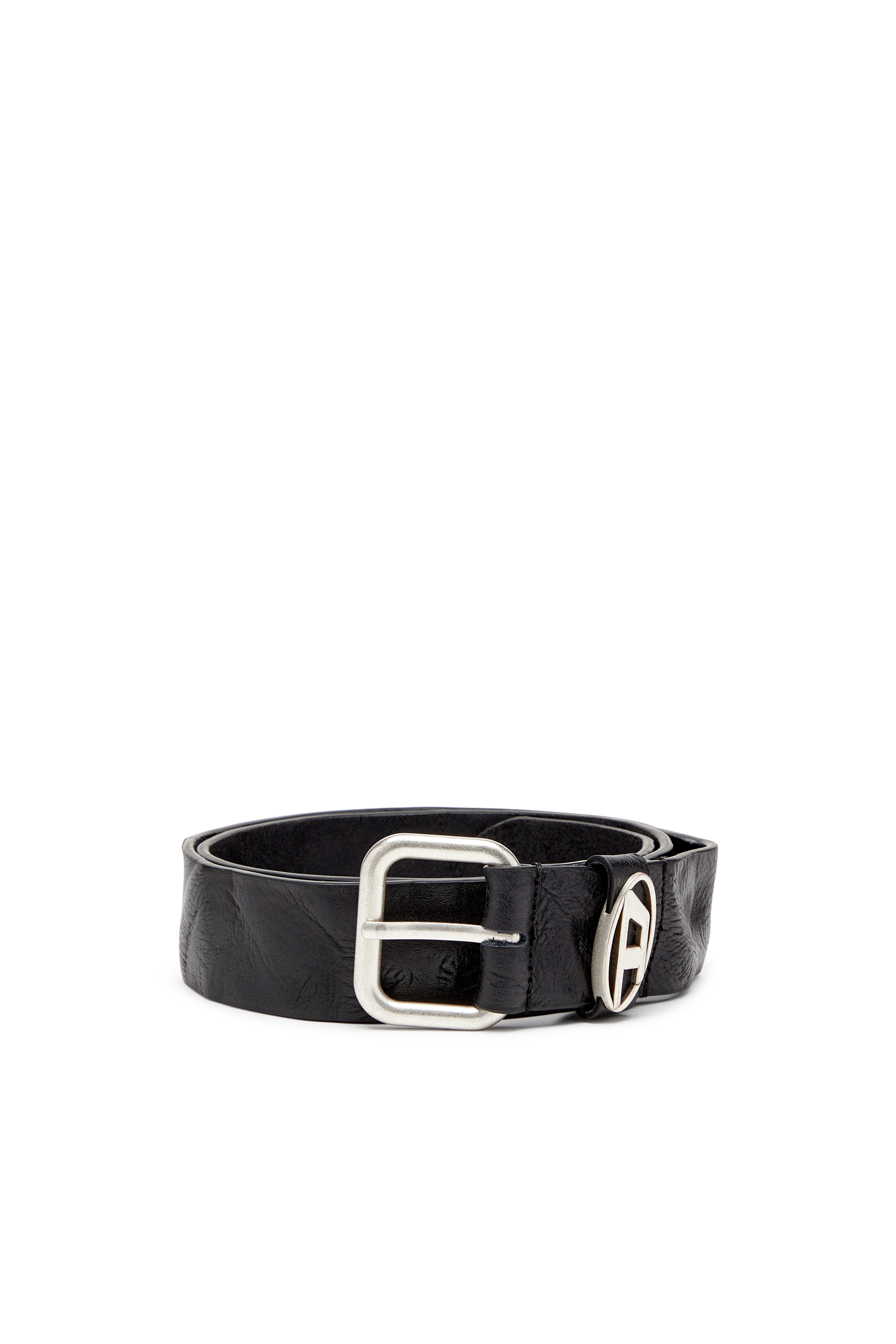 Diesel Nero Unisex - Cintura 3.9 Cm In Pelle Wrinkle Con Placca Logo - Cinture Taglia 85