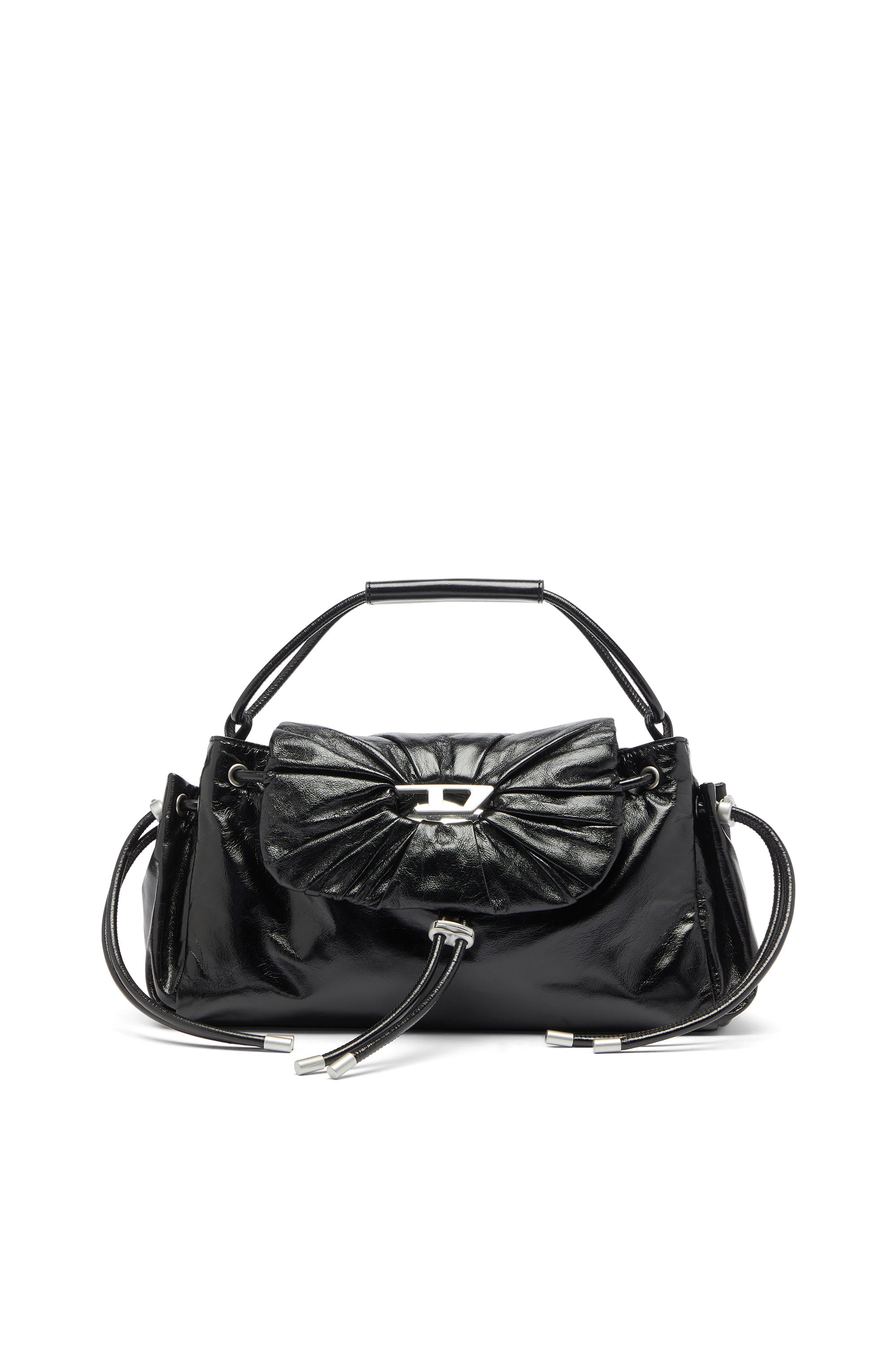 Diesel - Scrunch-D - Top-handle bag in shiny wrinkled leather - Handbags - Woman - Black