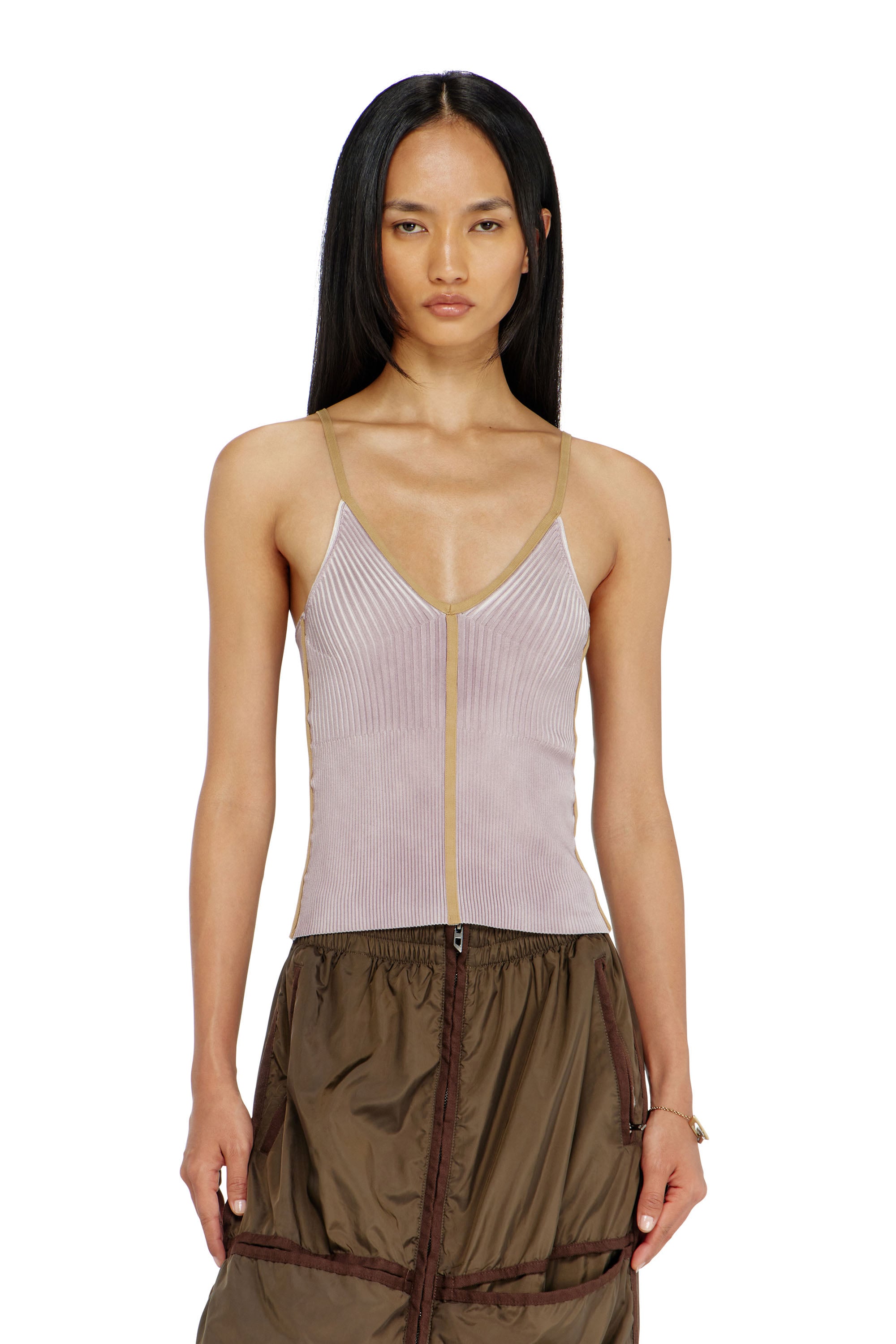 Diesel - Rib-knit cami top with contrast bands - T-Shirts - Woman - Violet