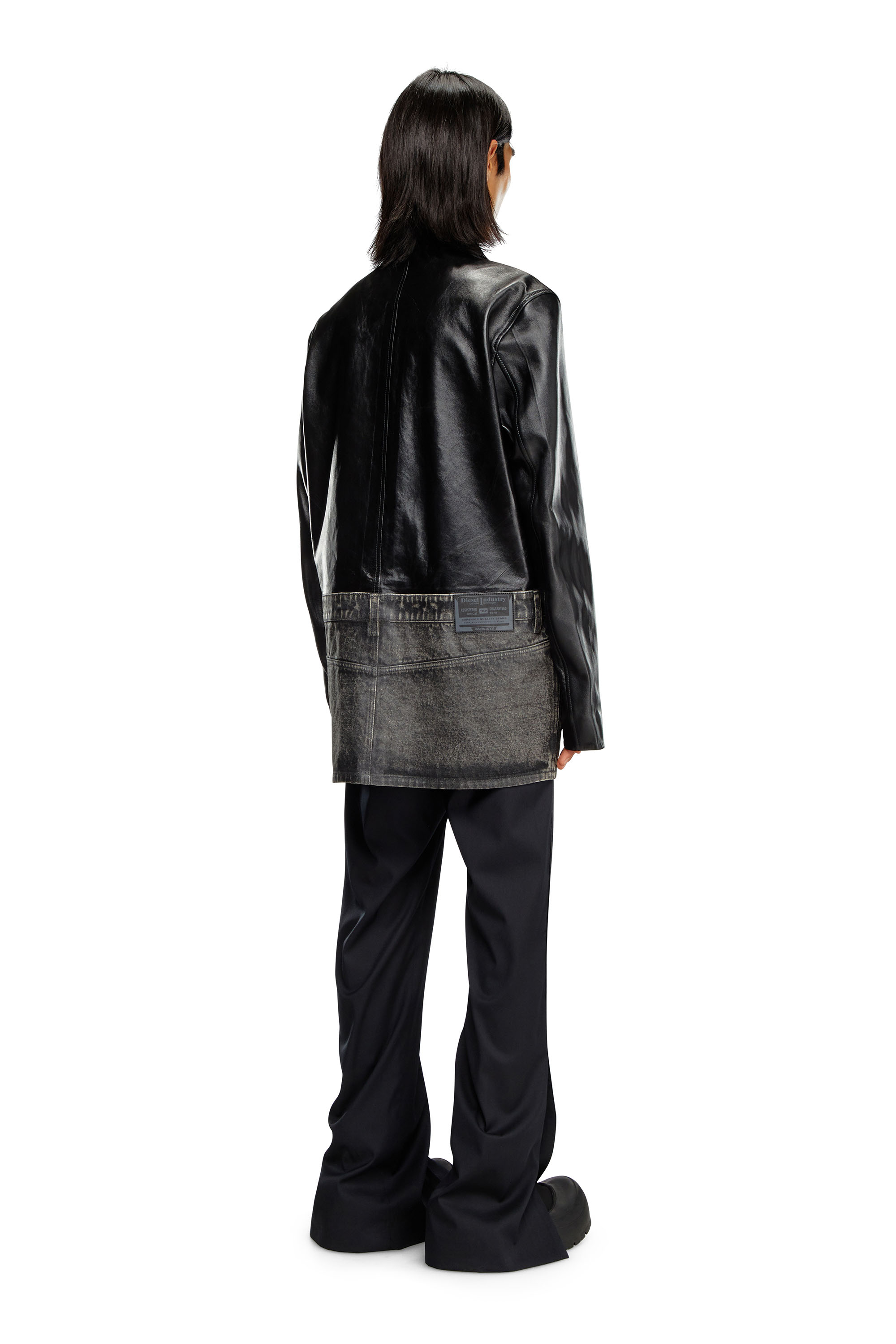 Shop Diesel Leather And Denim Shirt Jacket In Black
