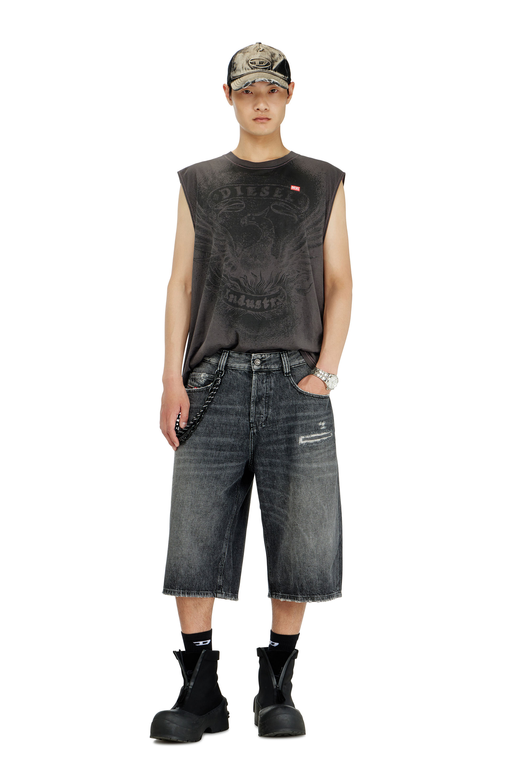 Diesel - D-ENIM-M-SHORT, Unisex's Denim relaxed shorts with abrasions in Dark grey - 1