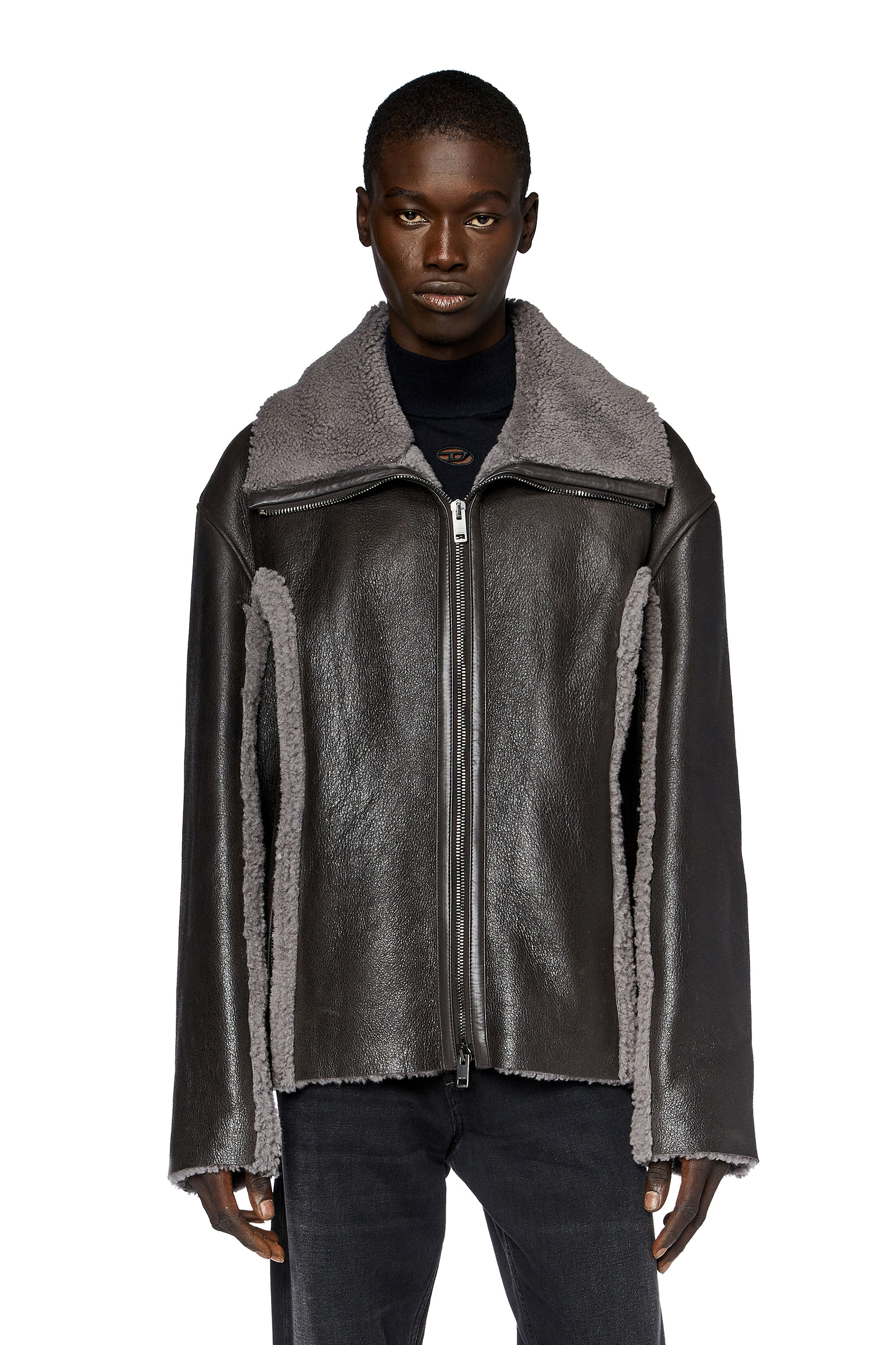 Diesel - Oversized shearling jacket - Leather jackets - Man - Brown