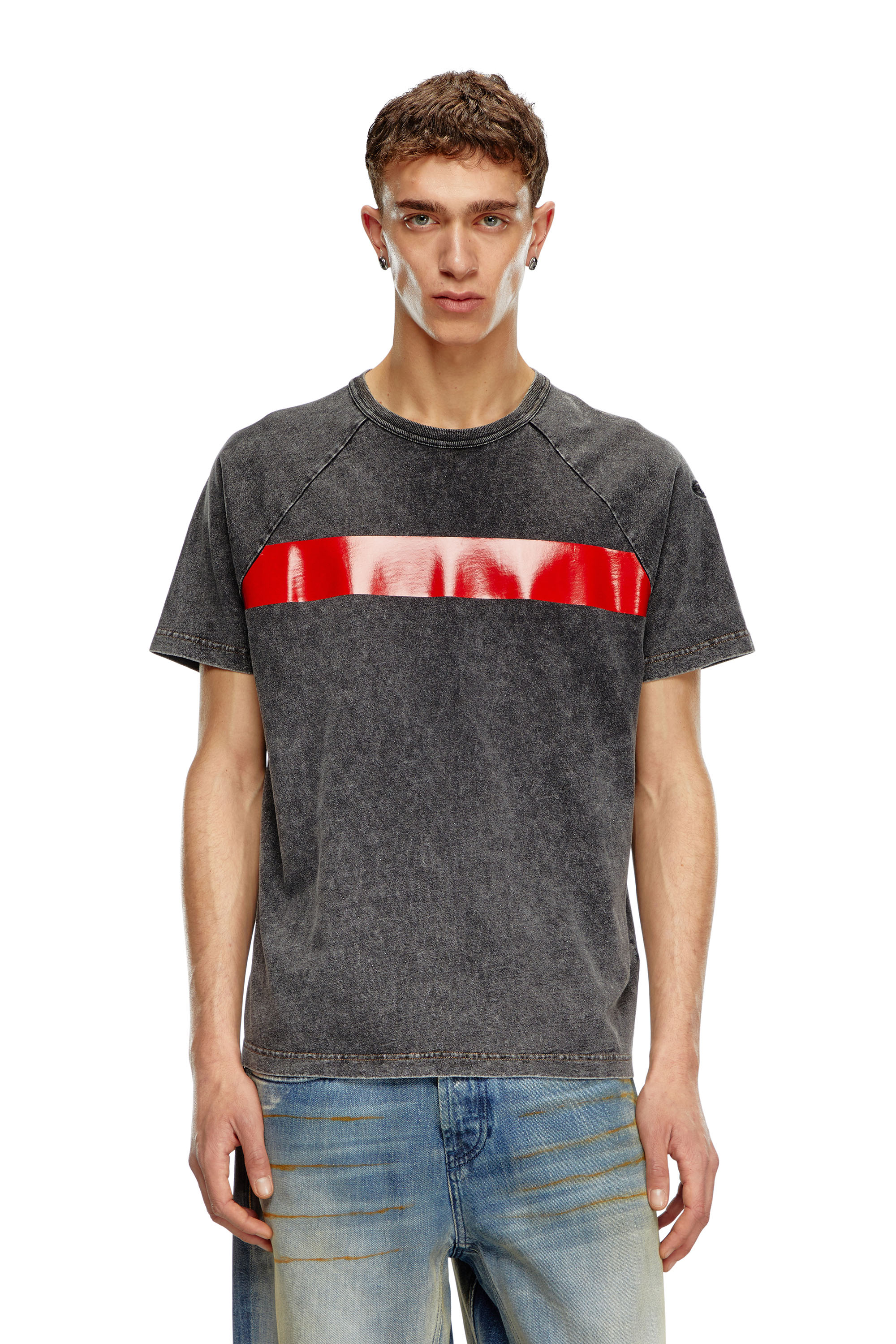 Shop Diesel Marble-effect T-shirt With Glossy Band In Black