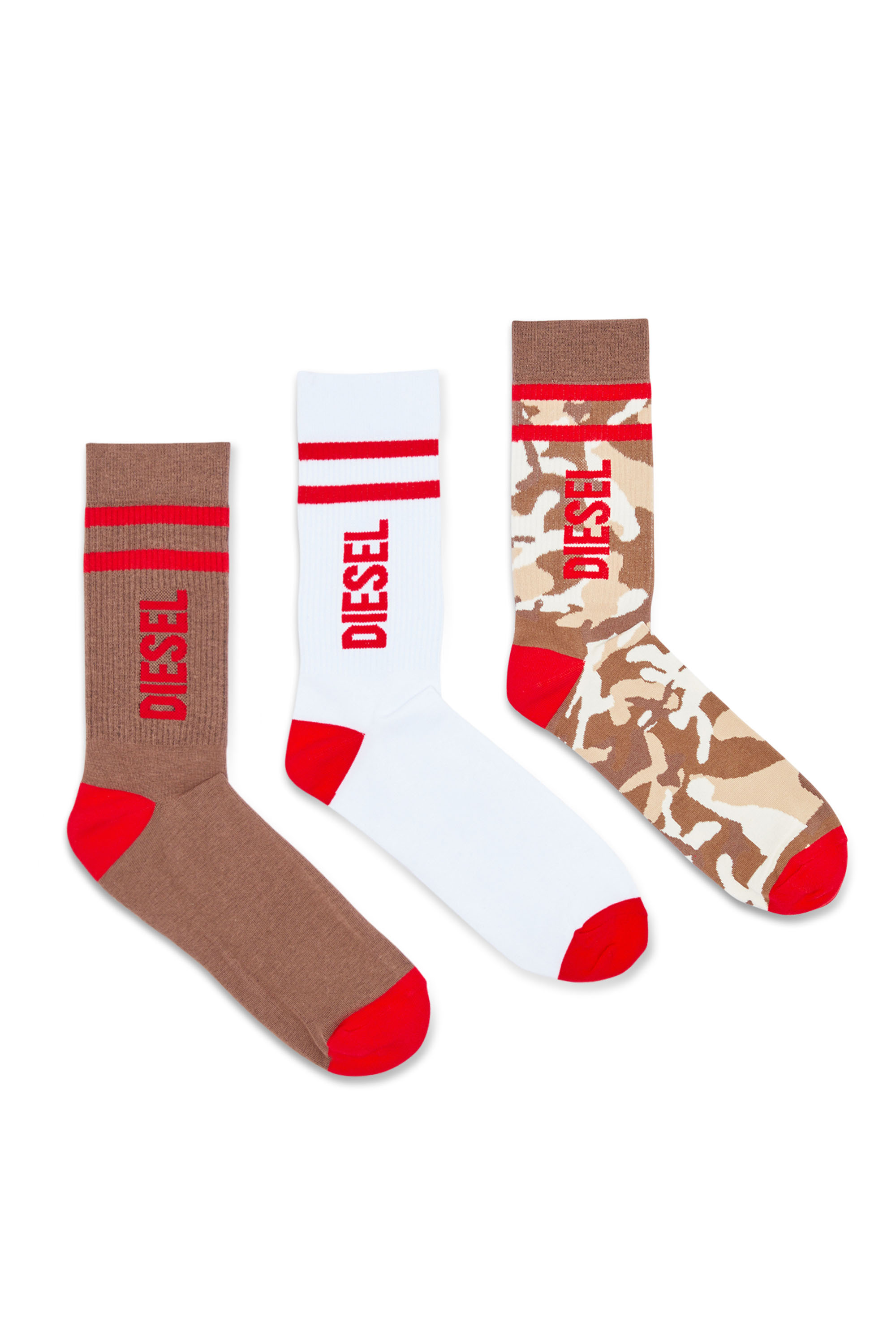 Diesel Three-pack Plain And Camo Socks In Multicolor