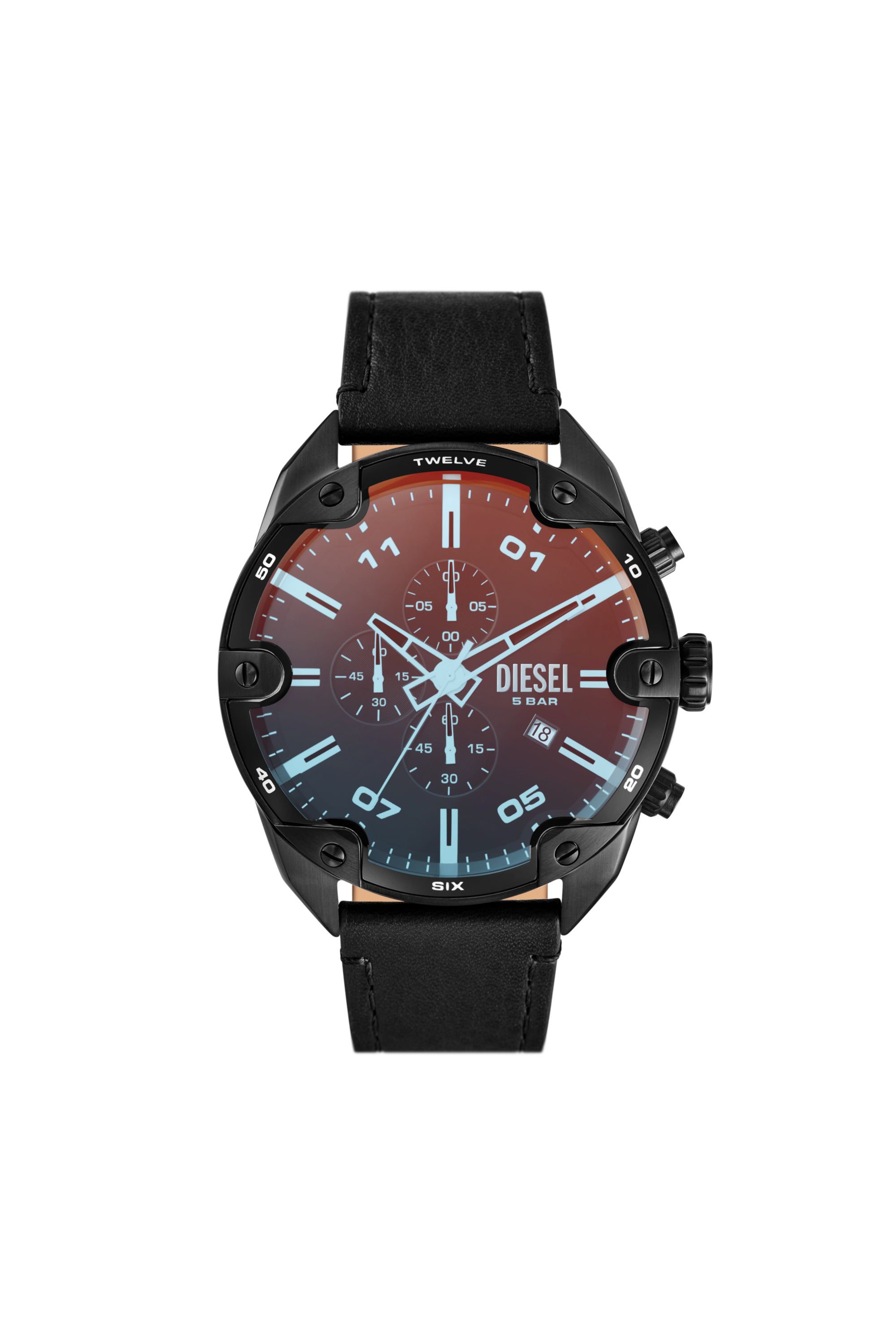 Diesel - Spiked chronograph black leather watch - Timeframes - Man - Black