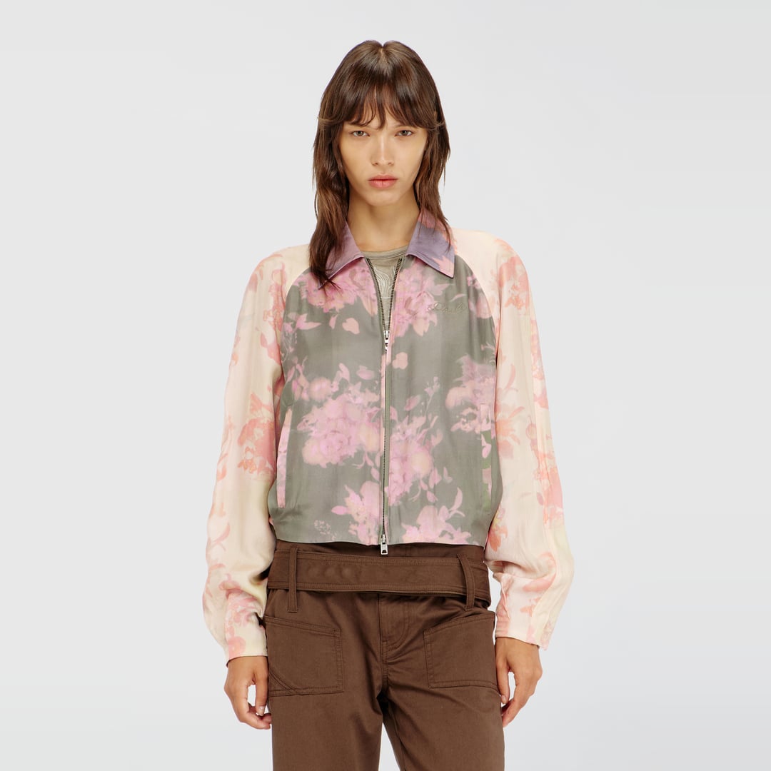 Diesel - Floral bomber jacket in crinkled acetate - Jackets - Woman - Multicolor