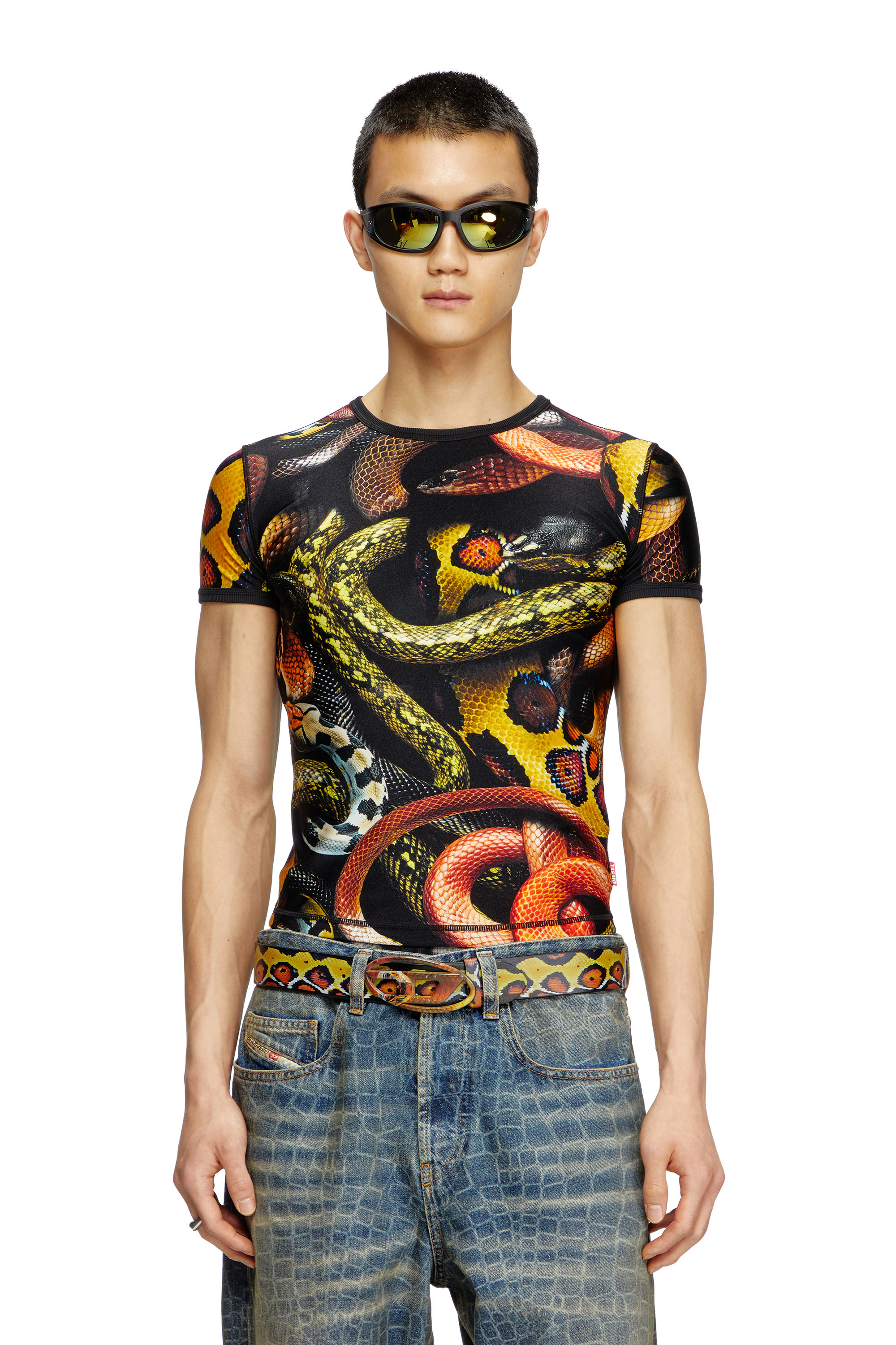 DIESEL LYCRA T-SHIRT WITH ALL-OVER SNAKE PRINT