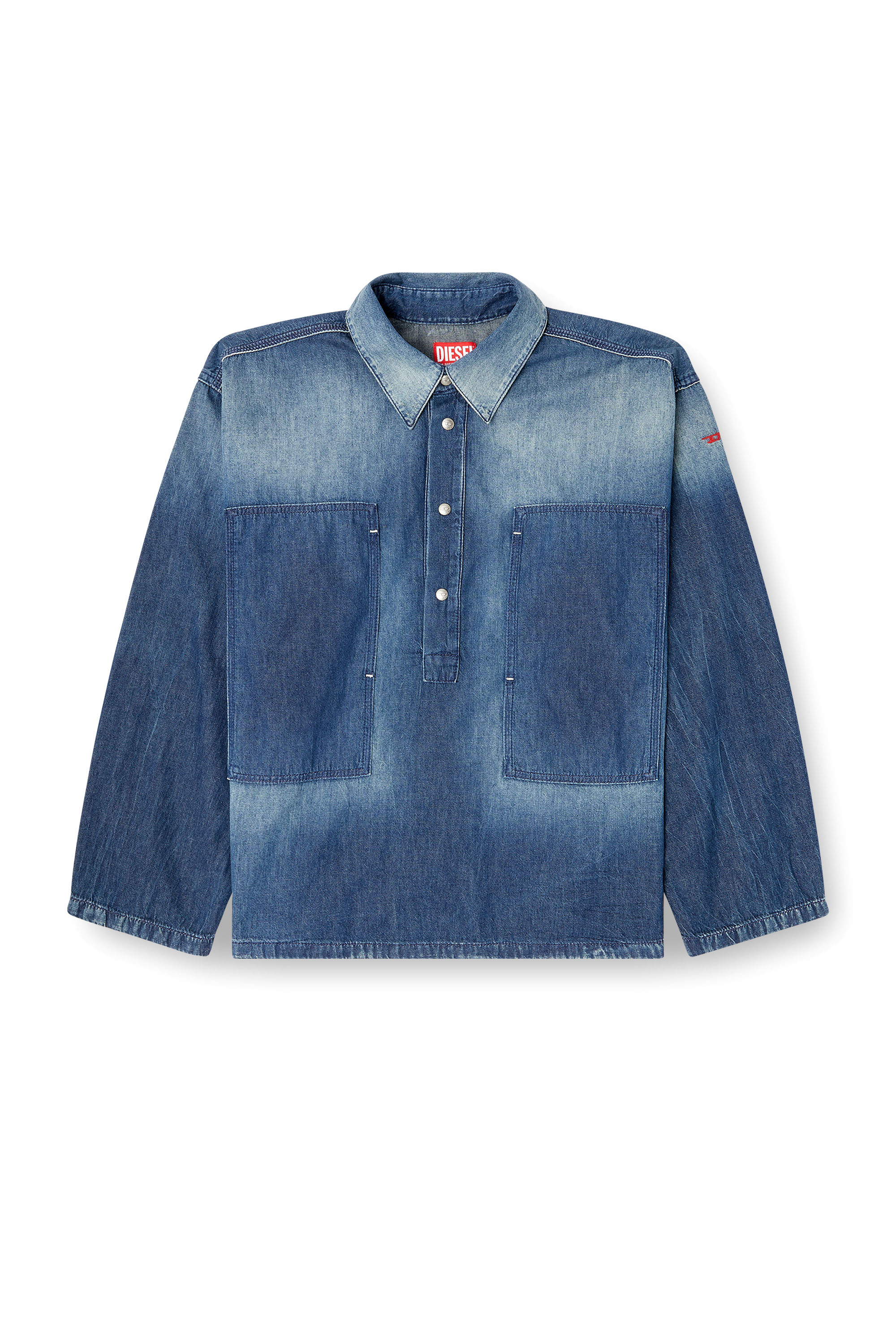 Diesel - DE-PRISS, Woman's Henley top in contrast-effect denim in Medium blue - 3