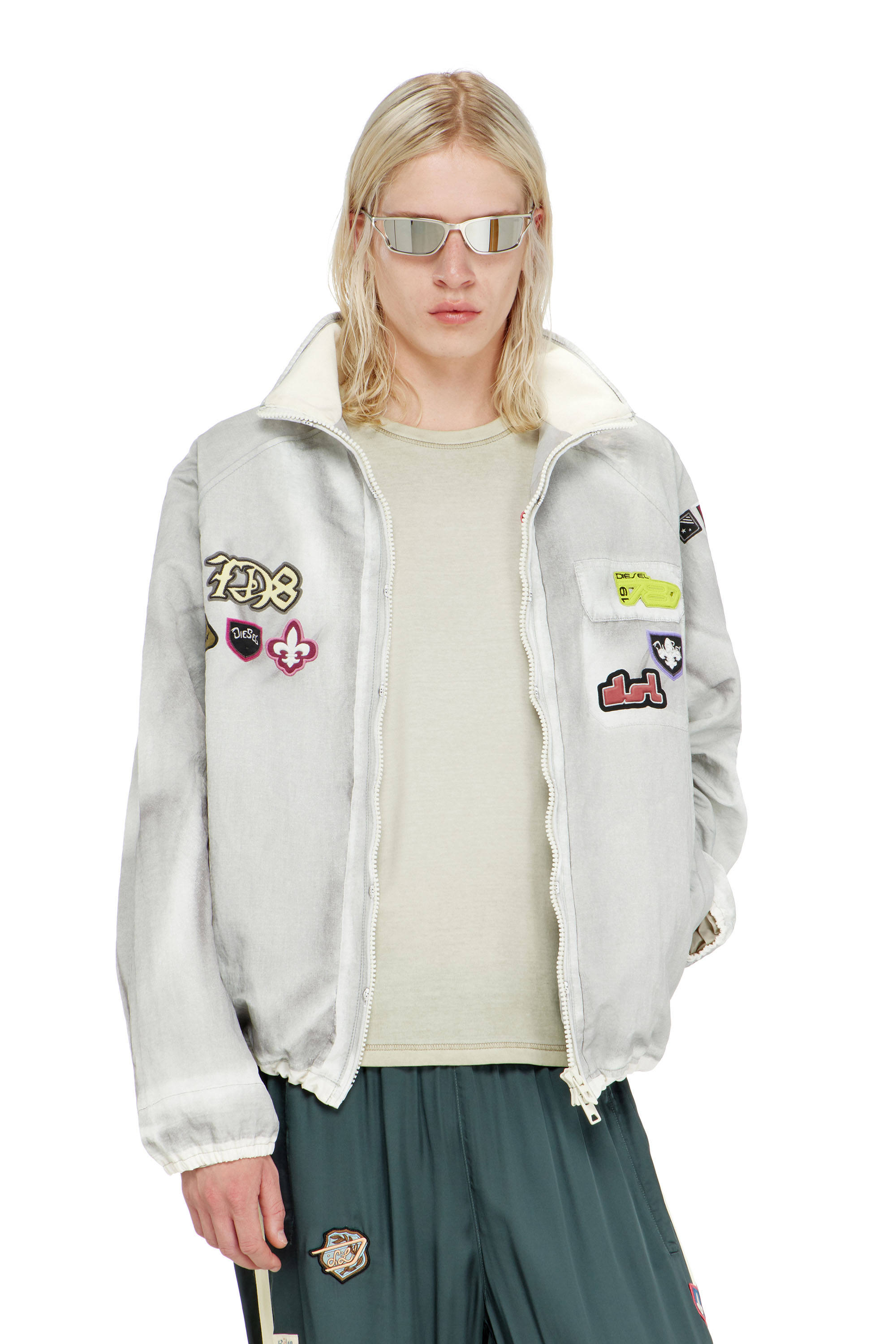 Diesel - Windbreaker with trompe l'oeil patches - Jackets - Man - Grey