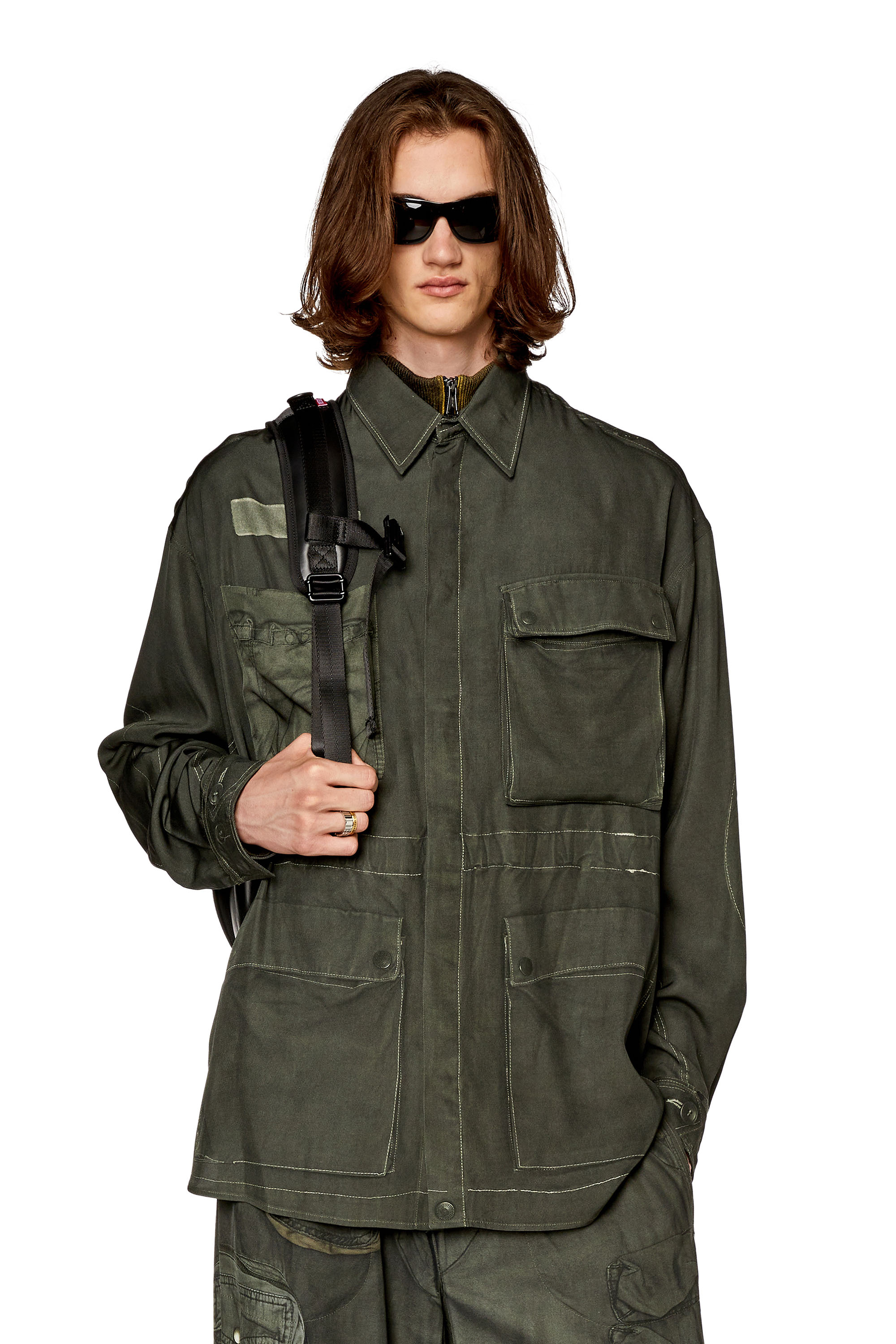 Shop Diesel Trompe L'oeil Shirt With Military Print In Green