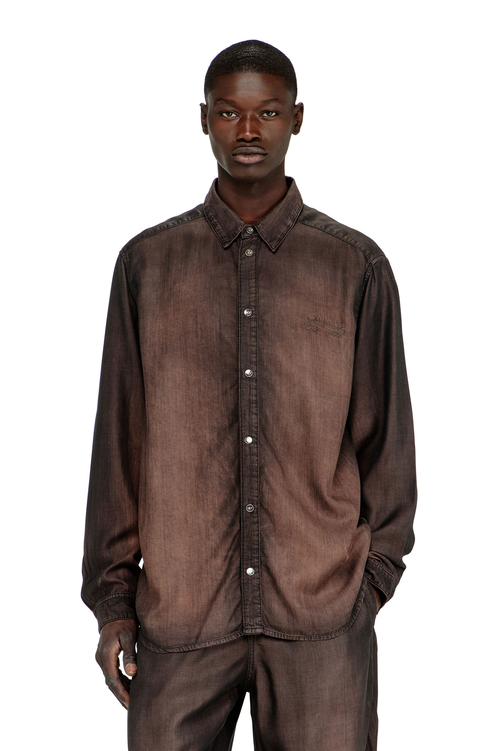Diesel - Shirt in fluid coated denim - Denim Shirts - Man - Brown