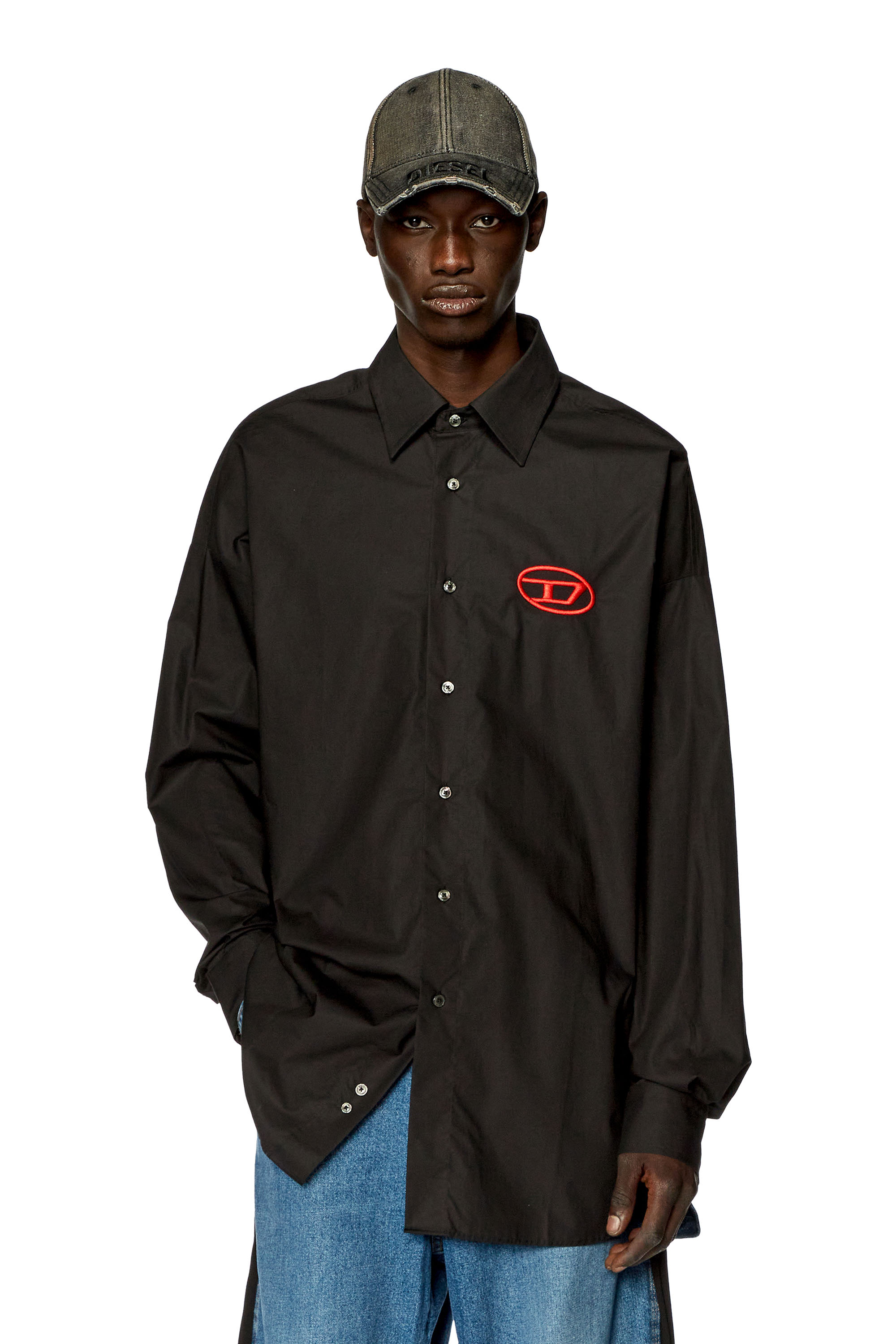 Diesel - Poplin shirt with oval D embroidery - Shirts - Man - Black