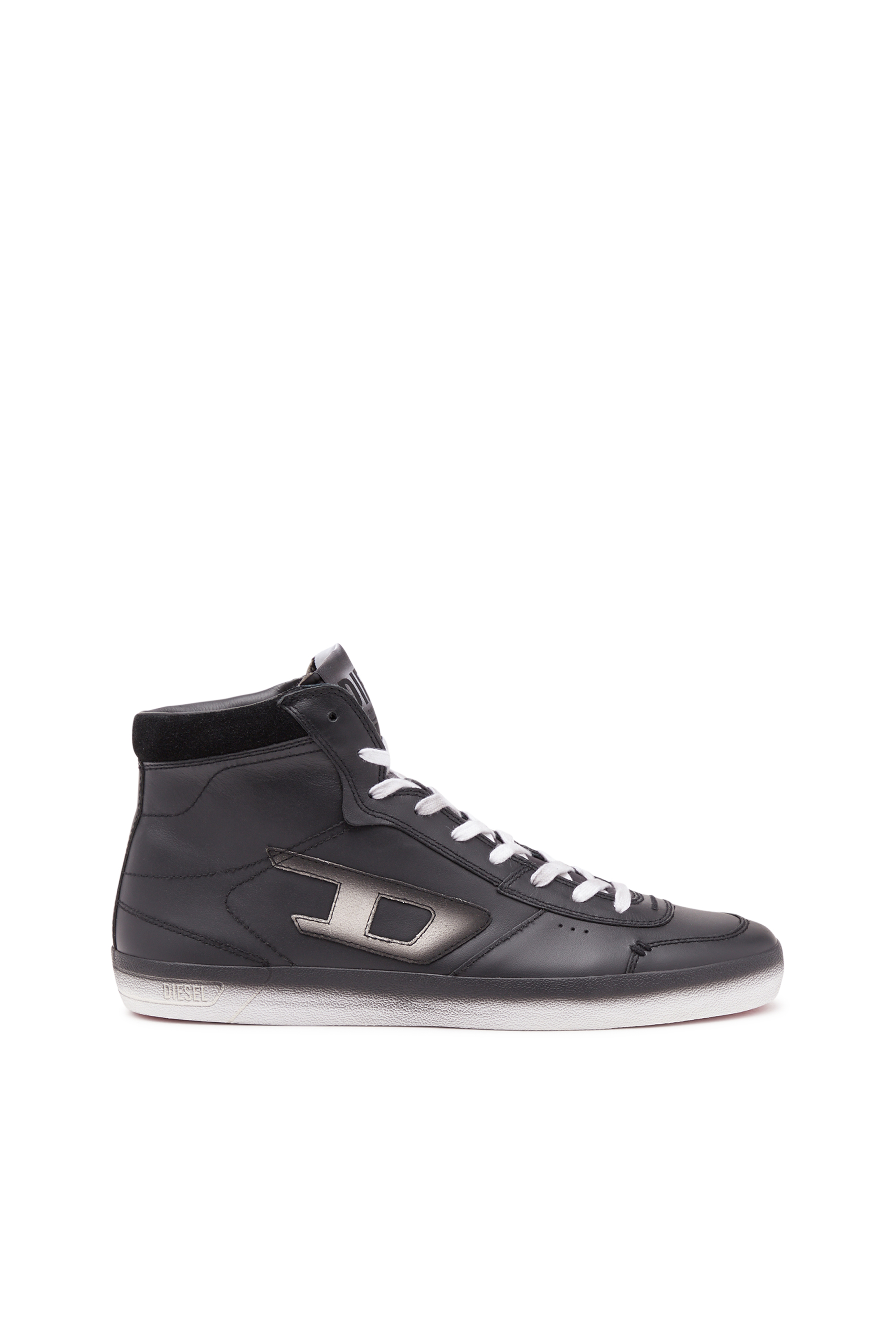 Diesel - S-Leroji Mid - Leather high-top sneakers with colour bleed - Sneakers - Man - Black