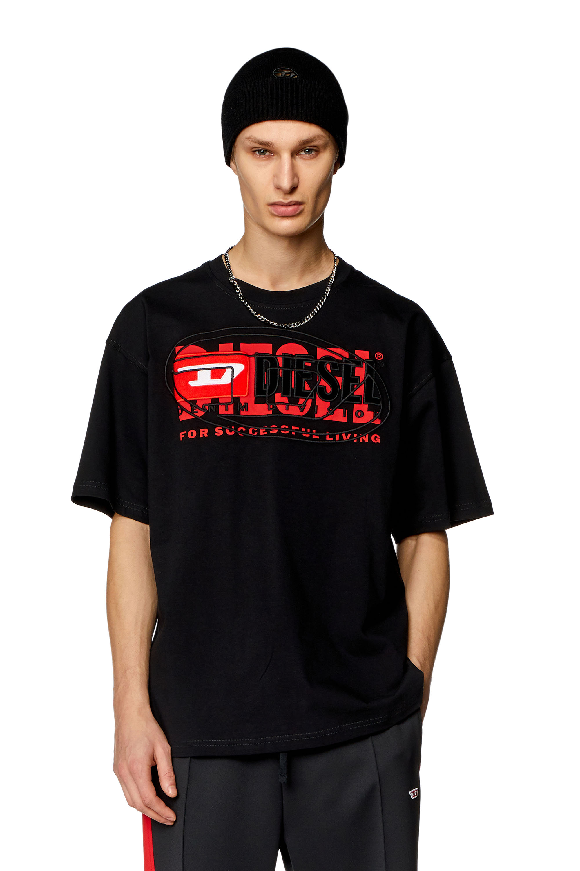 Diesel - T-shirt with layered logos - T-Shirts - Man - Black