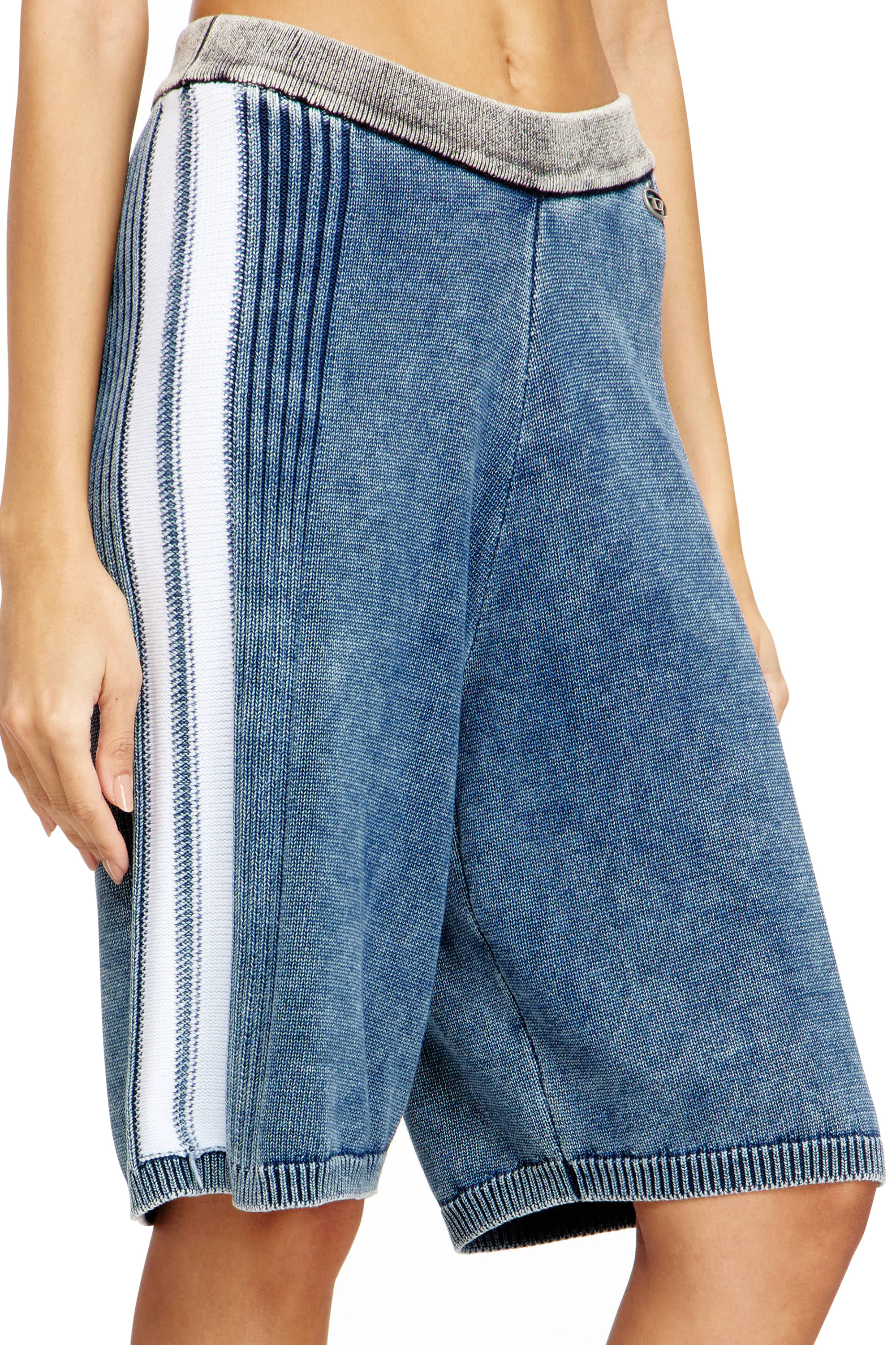 Diesel - M-ESTHER, Woman's Knitted shorts with sporty bands in Blue - 3