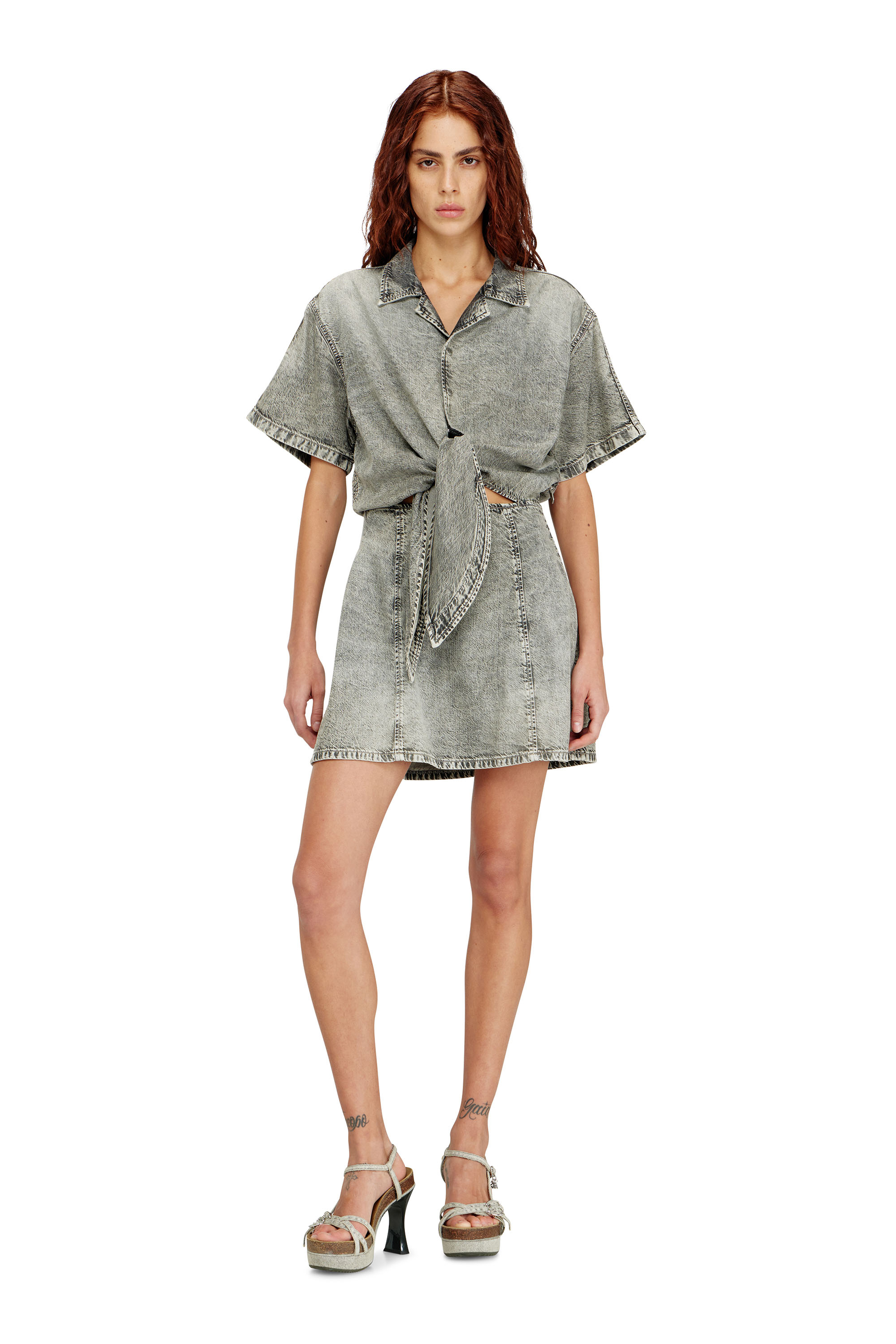 Diesel Women's Grey - Denim Dress With Athletic Stripes - Dresses - Woman Xxs