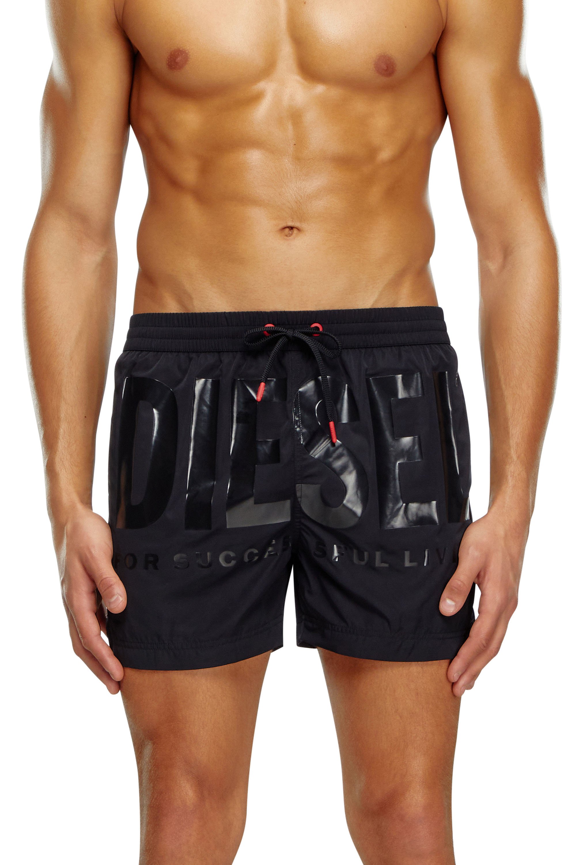 Diesel - Mid-length swim shorts with tonal logo - Swim shorts - Man - Black