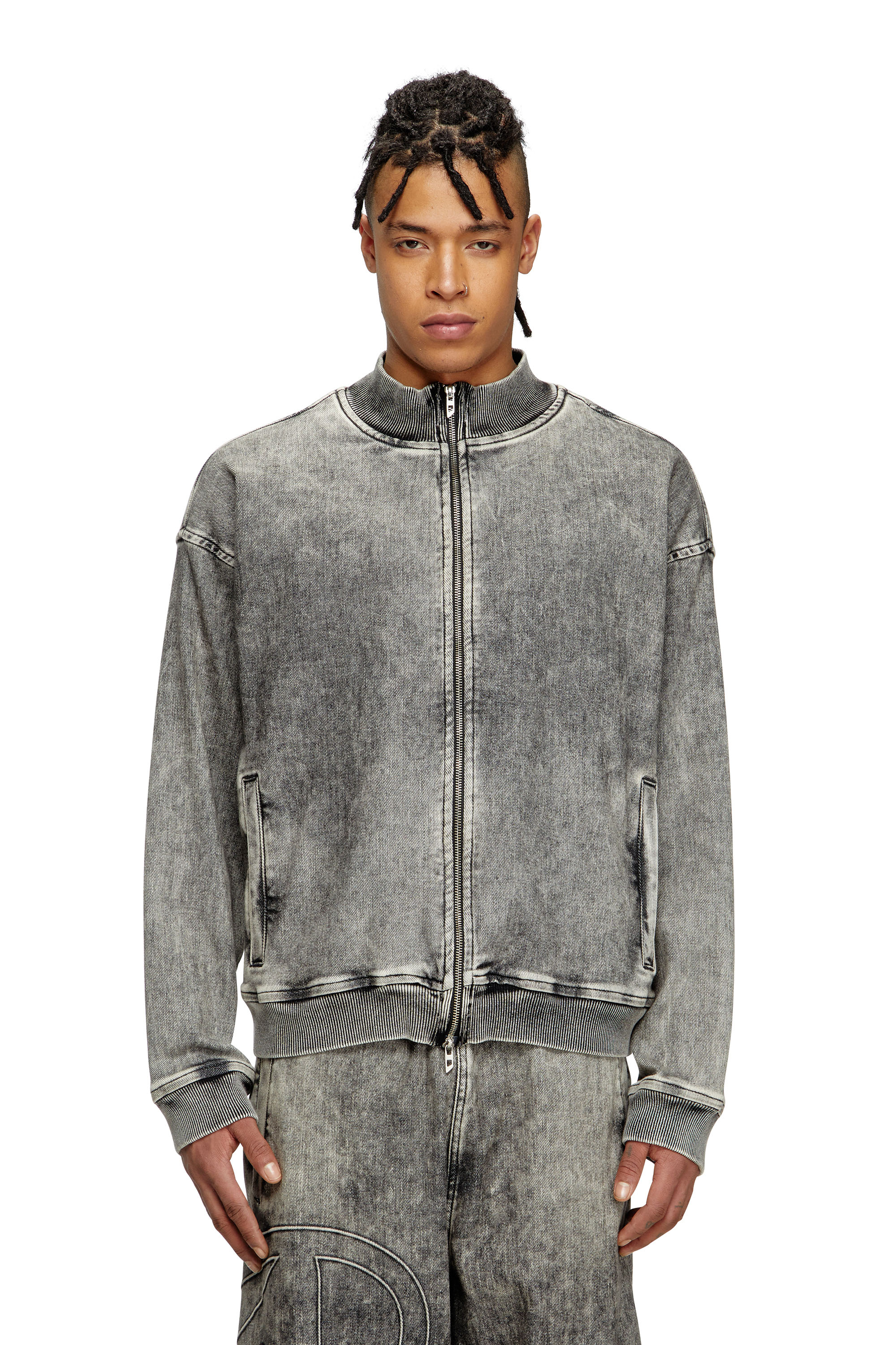 DIESEL TRACK DENIM ZIP-UP SWEATER WITH OVAL D