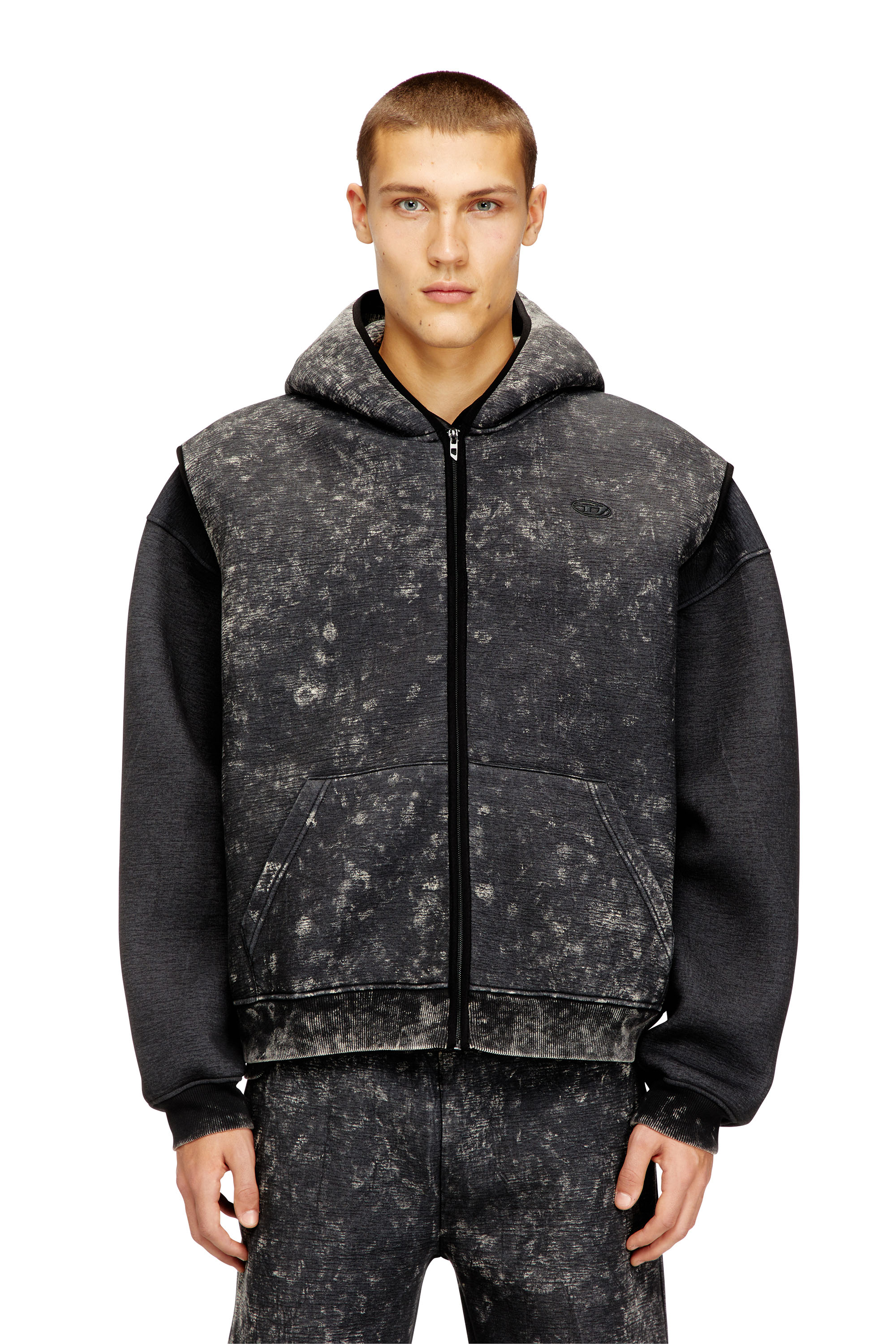 Diesel Men's Multicolor - Sleeveless Scuba Hoodie With Marble Wash - Sweaters - Man Xxl