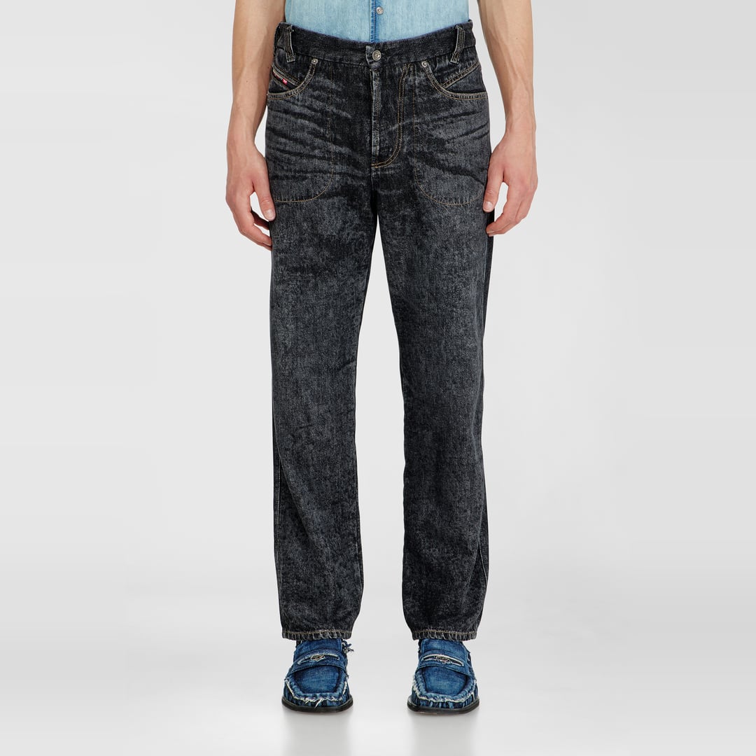 Diesel Relaxed Jeans Low Waist D-Marcus, Black/Dark grey, Button fly