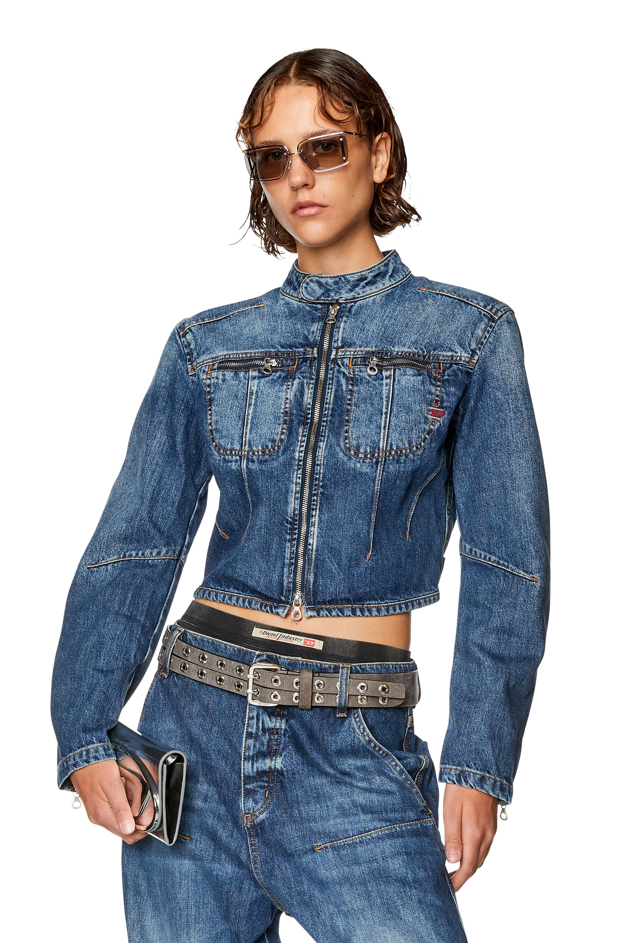 Diesel - Slim-fit zip denim jacket - Denim Jackets - Woman - Blue