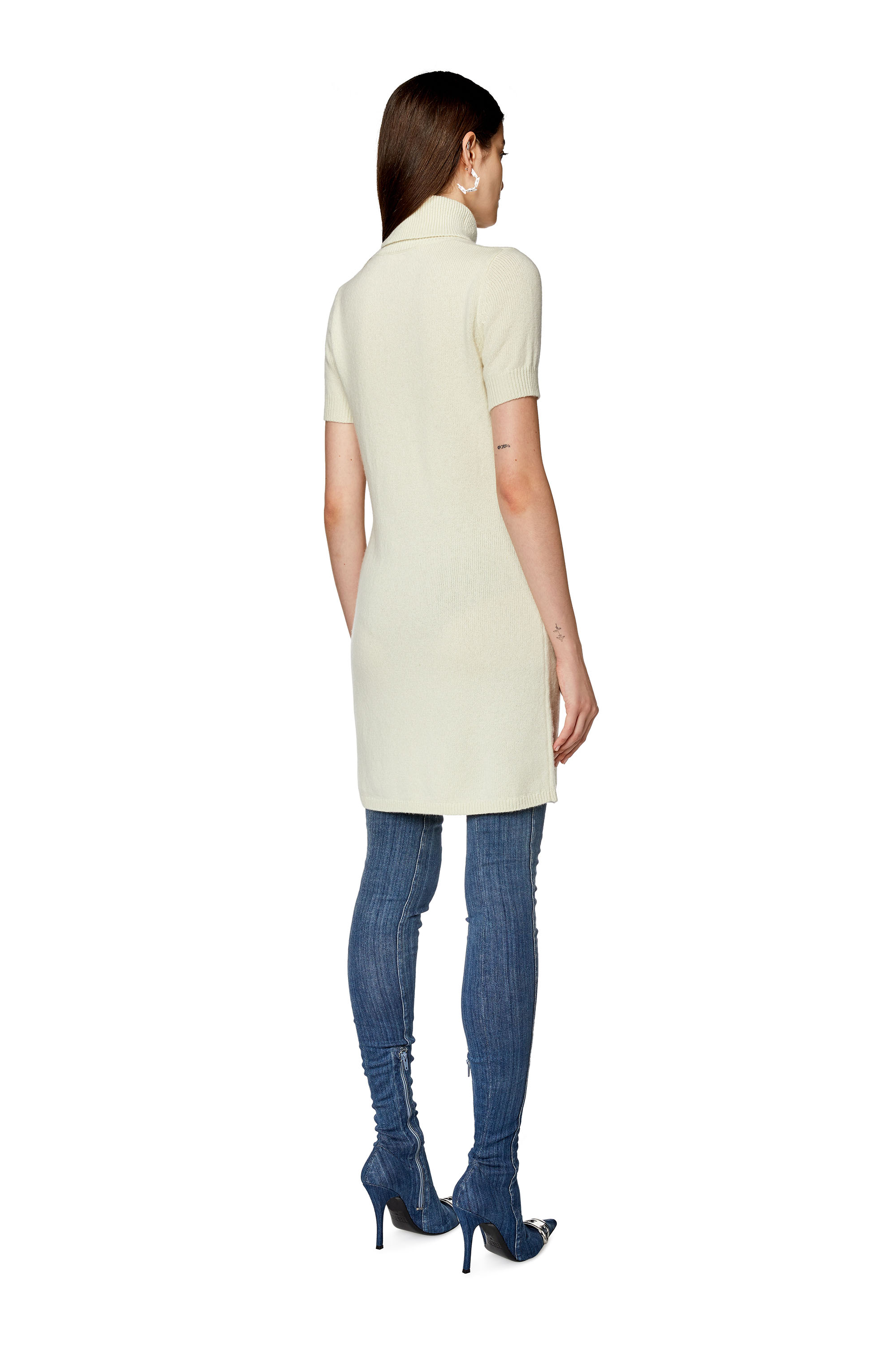 Diesel Roll-neck Dress With Oval D Plaque In White