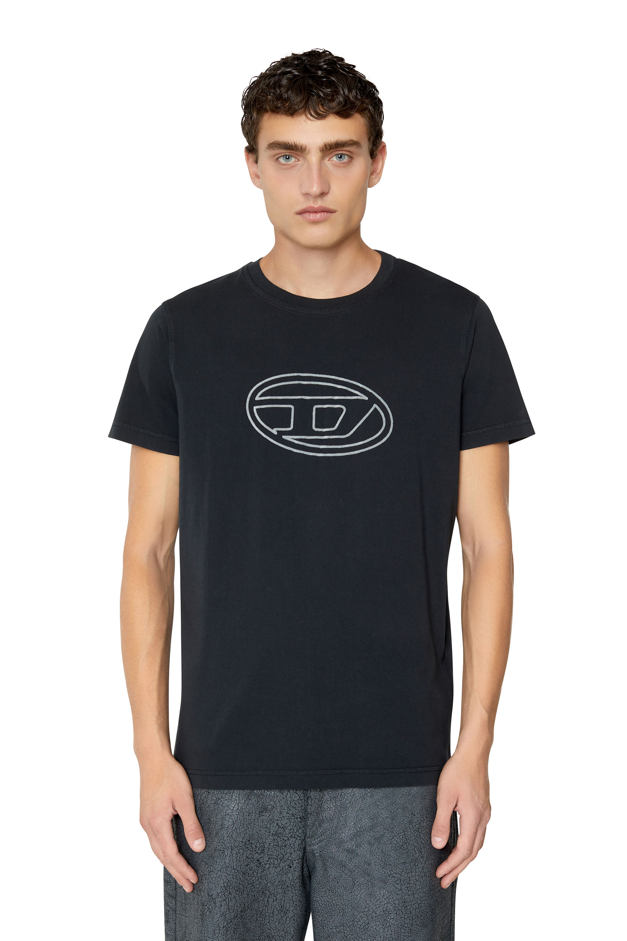 Diesel - T-shirt con logo floccato iridescente - T-Shirts - Uomo - Nero