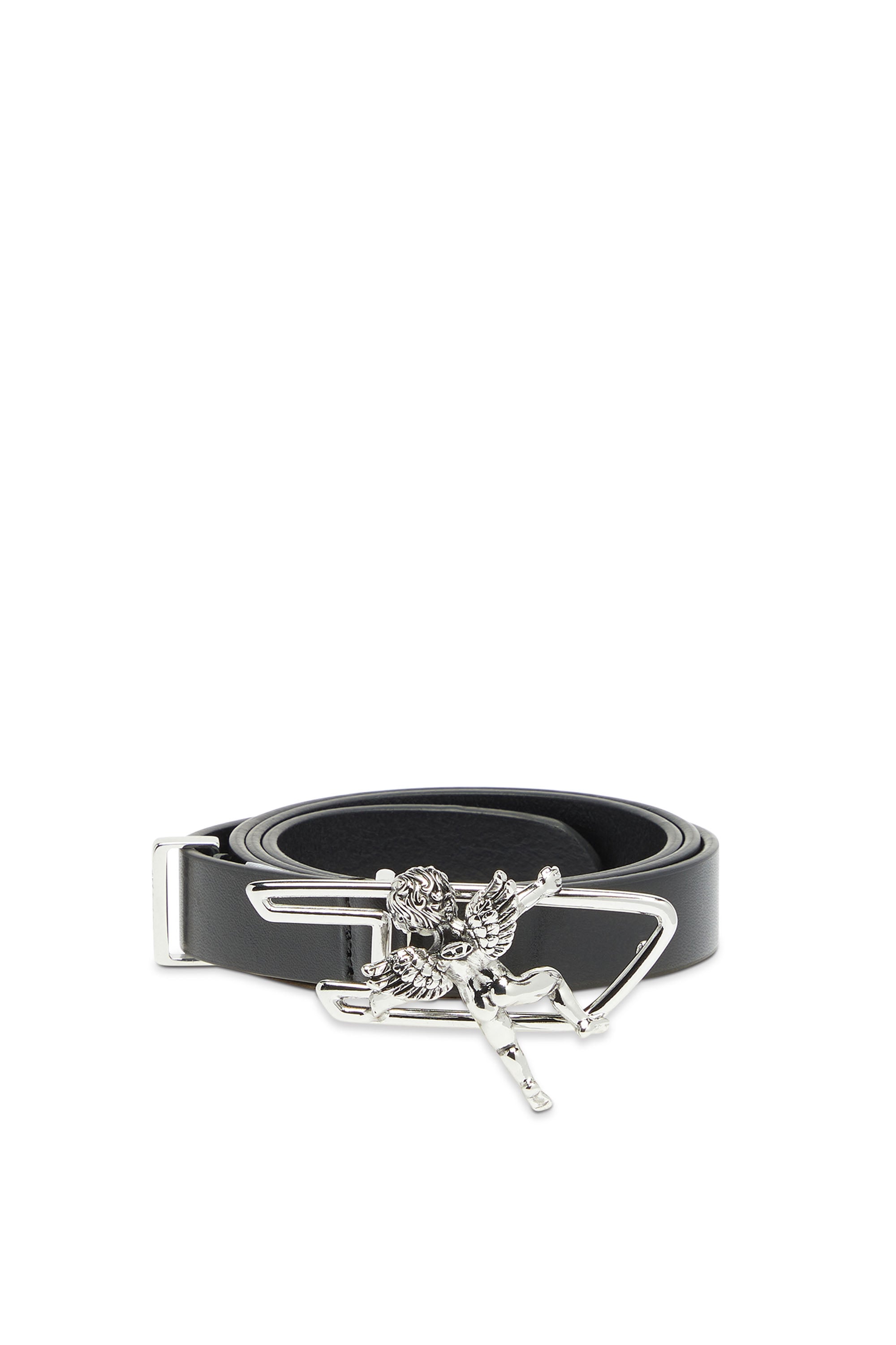 Diesel - 2cm leather belt with cherub D outline buckle - Belts - Woman - Black